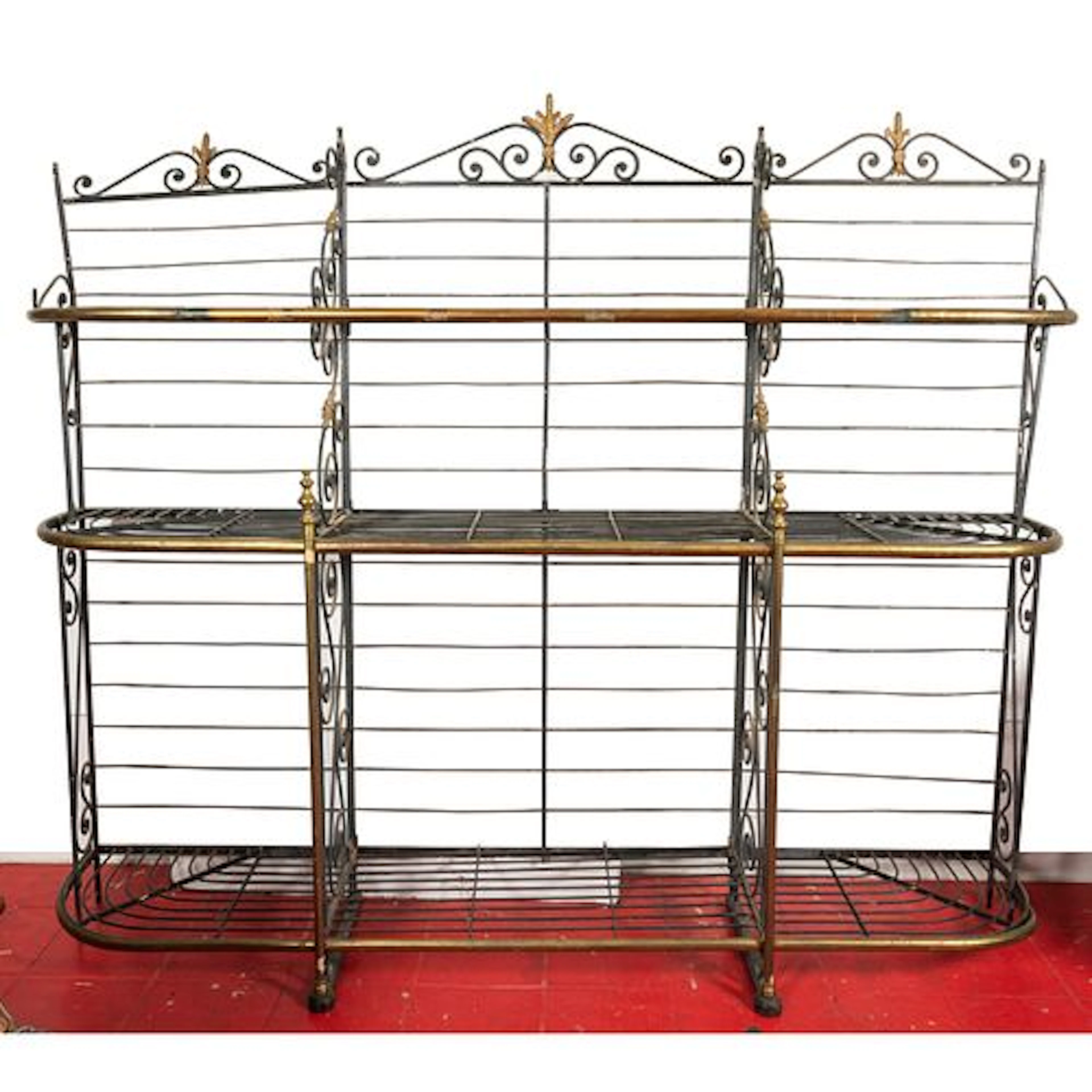 French Wrought Iron and Brass Baker's Rack