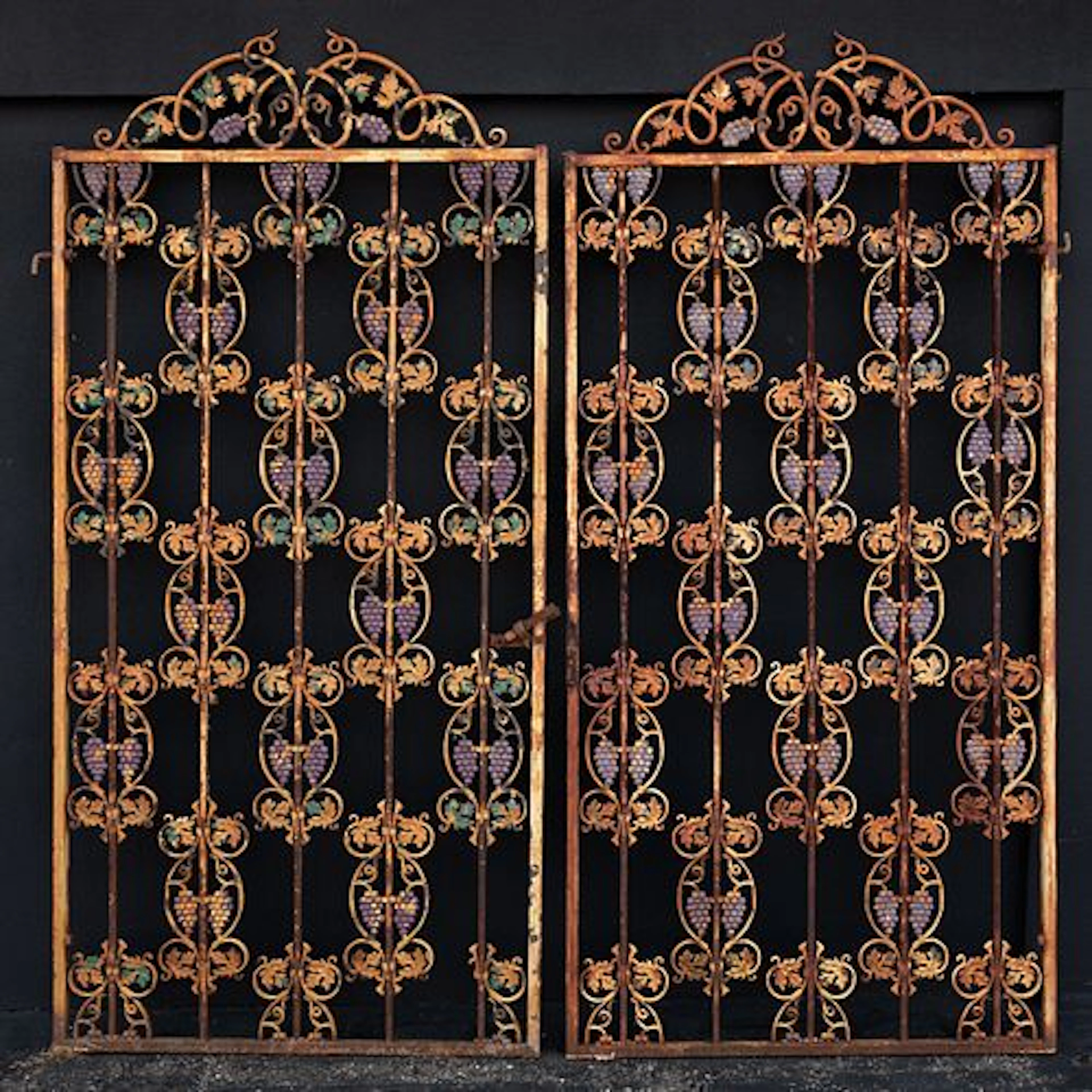 Pair of French Painted Wrought Metal Grape & Vine Doors
