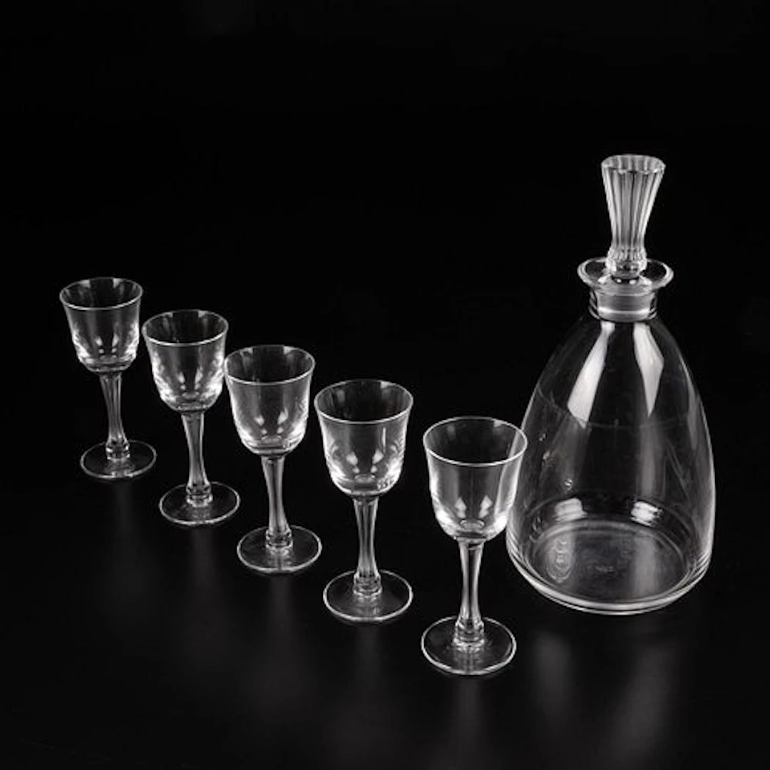 6 Piece Lalique Bersac Decanter and Stemware Set