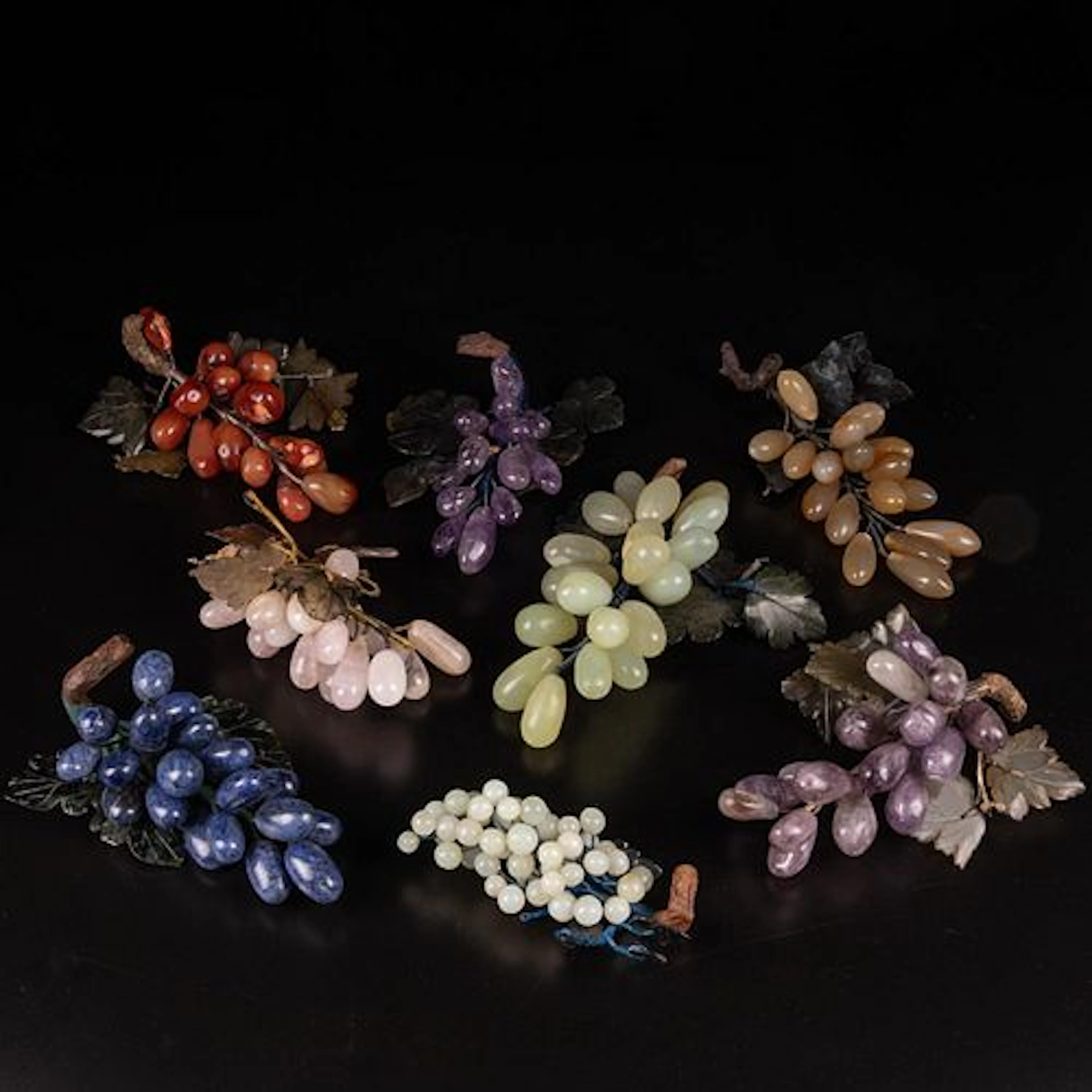 8 Chinese Carved Colored Stone Grape Bunches
