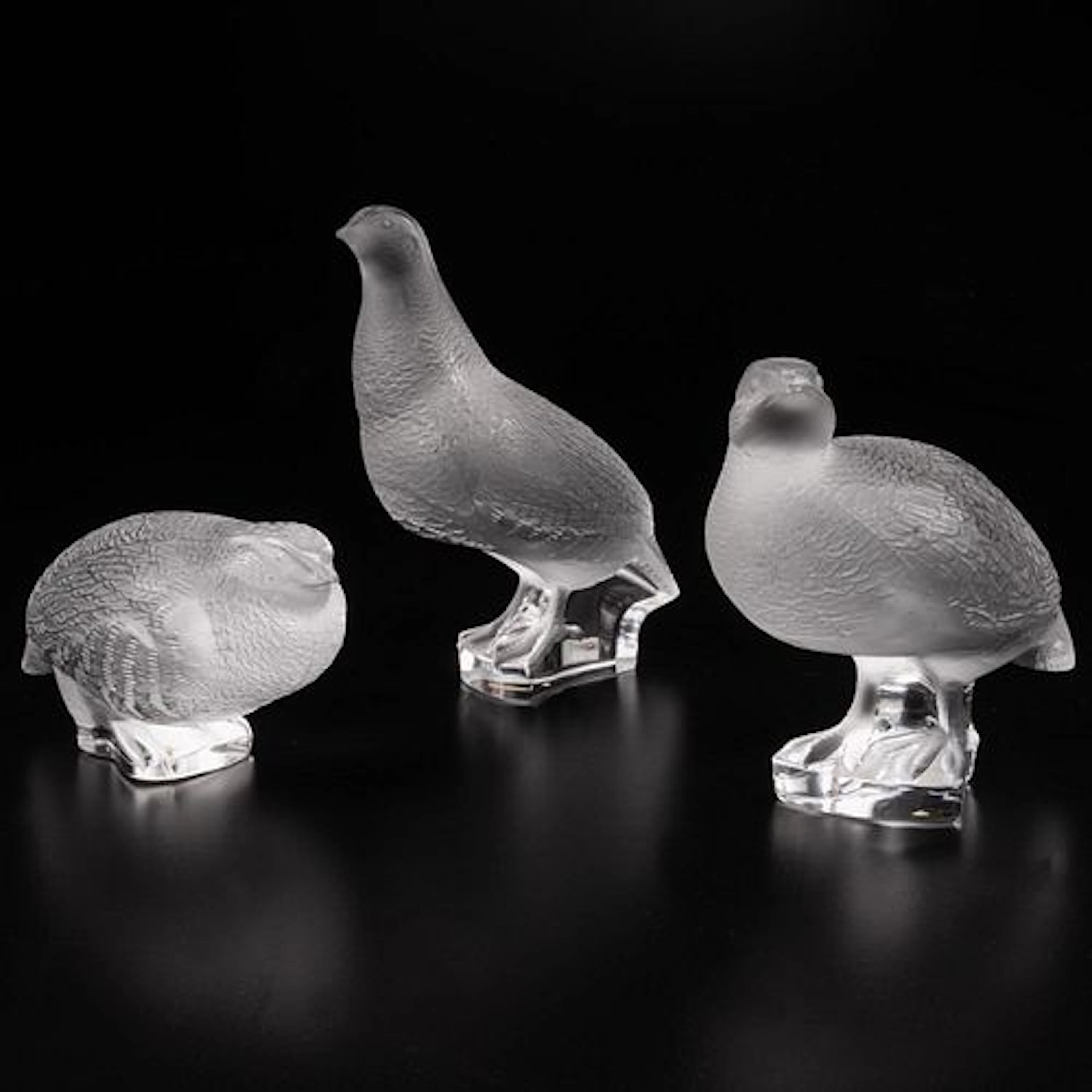 Three Laliques Perdrix Partridge Figurines