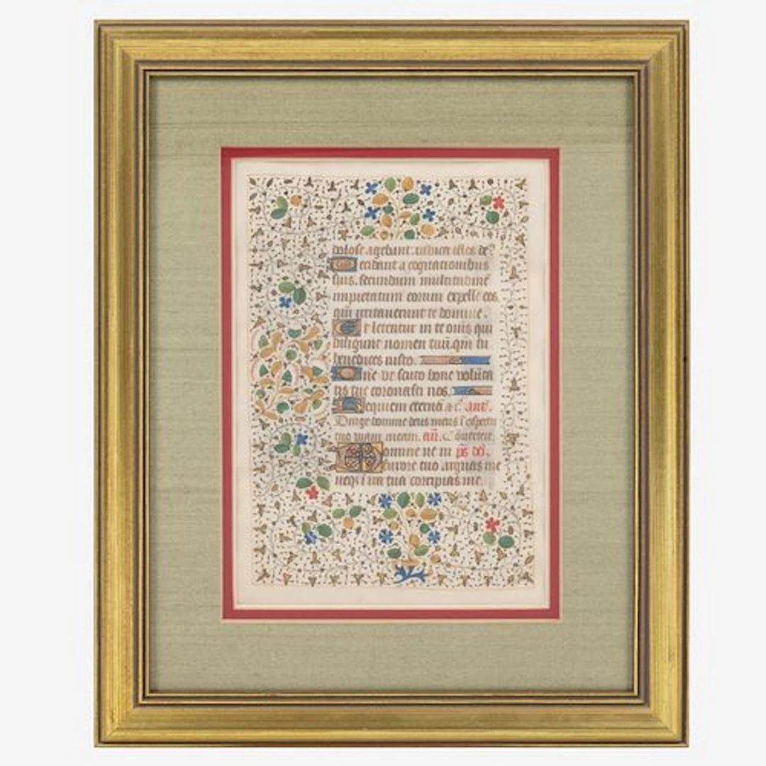 French 15th Century Illuminated Book of Hours Manuscript Leaf