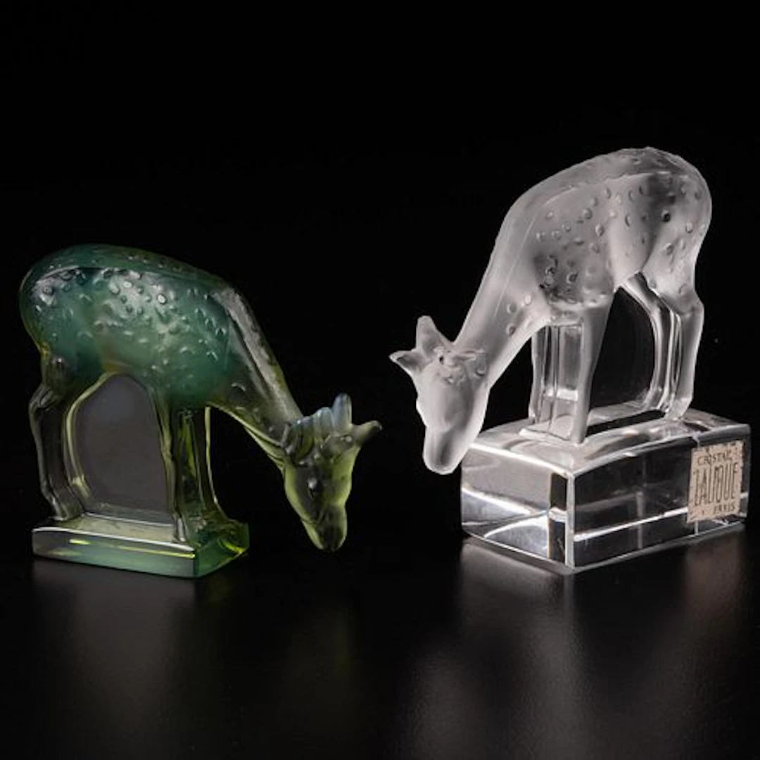 Two Lalique Daim Deer Crystal Figurines