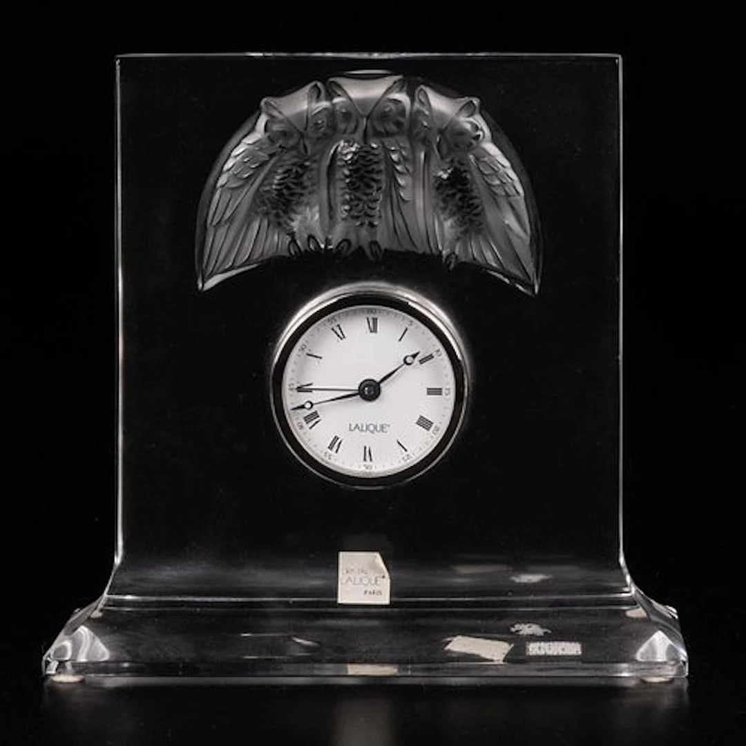 Lalique Hibou Owl Desk Clock