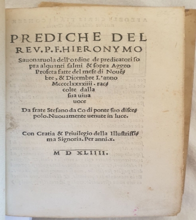 PREDICHE DEL REV. P. F. HIERONYMO SAVONAROLA DELL\'ORDINE DEI PREDICATORI