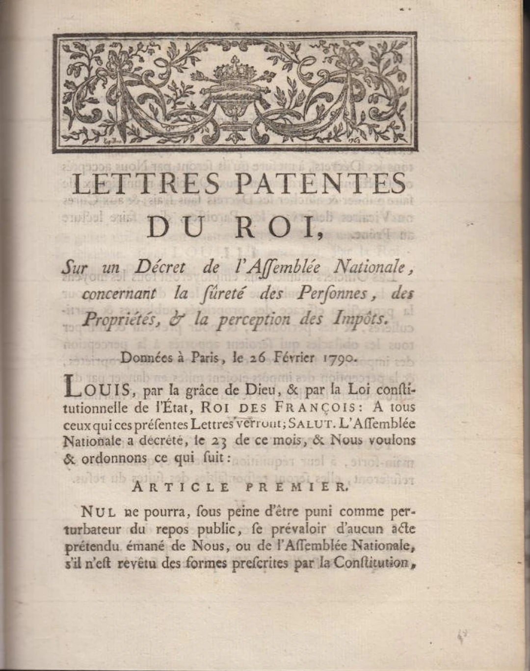 [Signed] [First Edition] Lettres Patentes du Roi