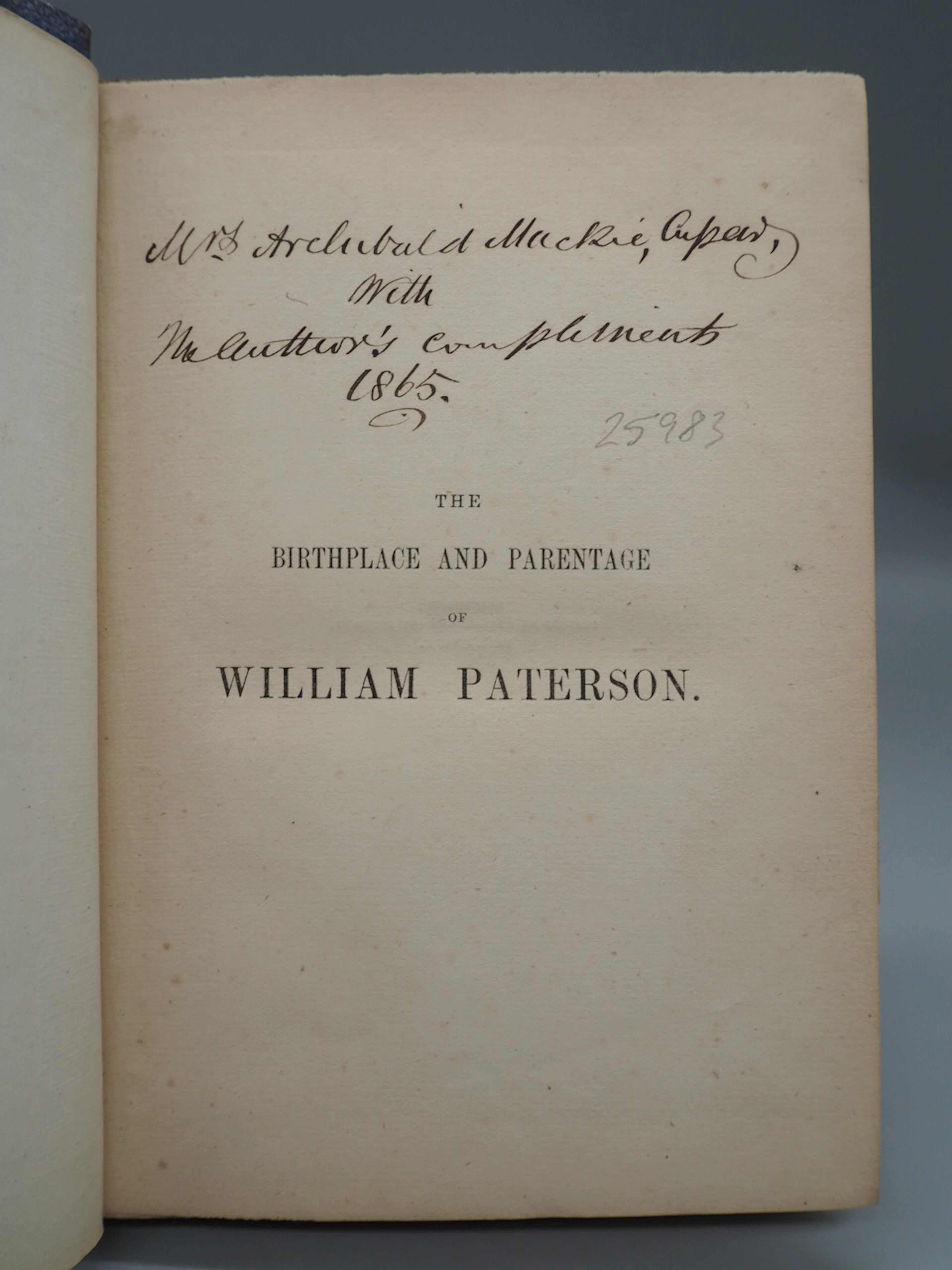 [Signed] [First Edition] The Birthplace and Parentage of William Paterson