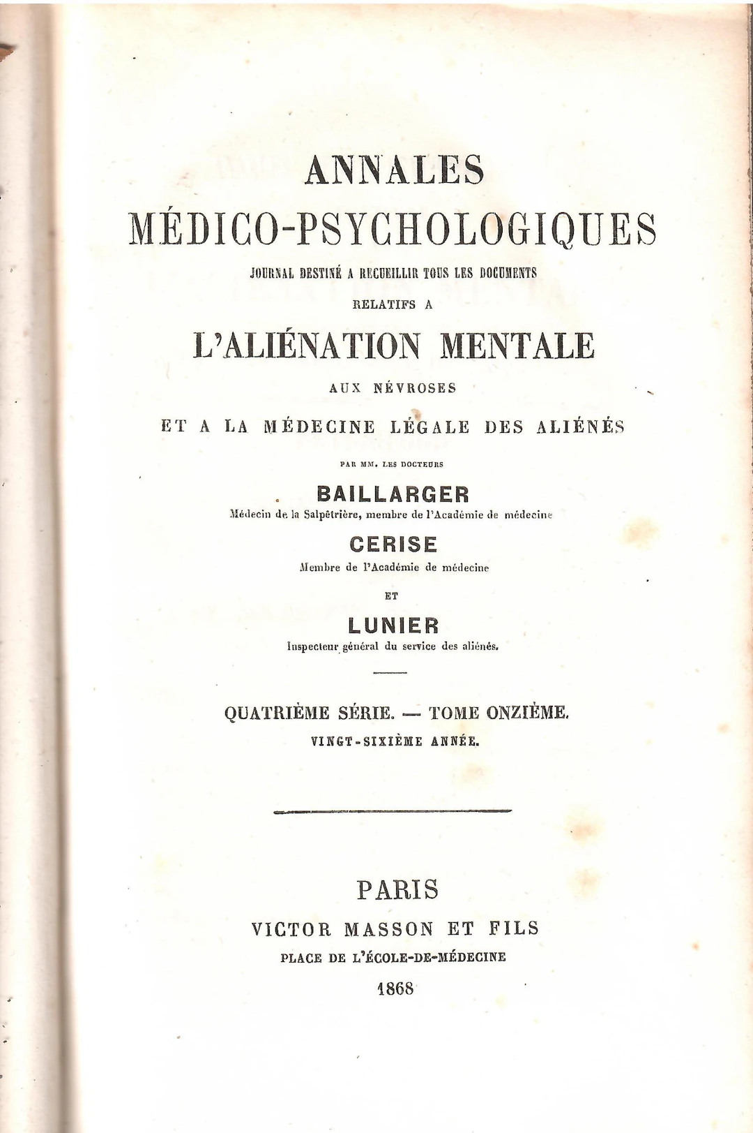 [First Edition] Annales Médico-Psychologiques