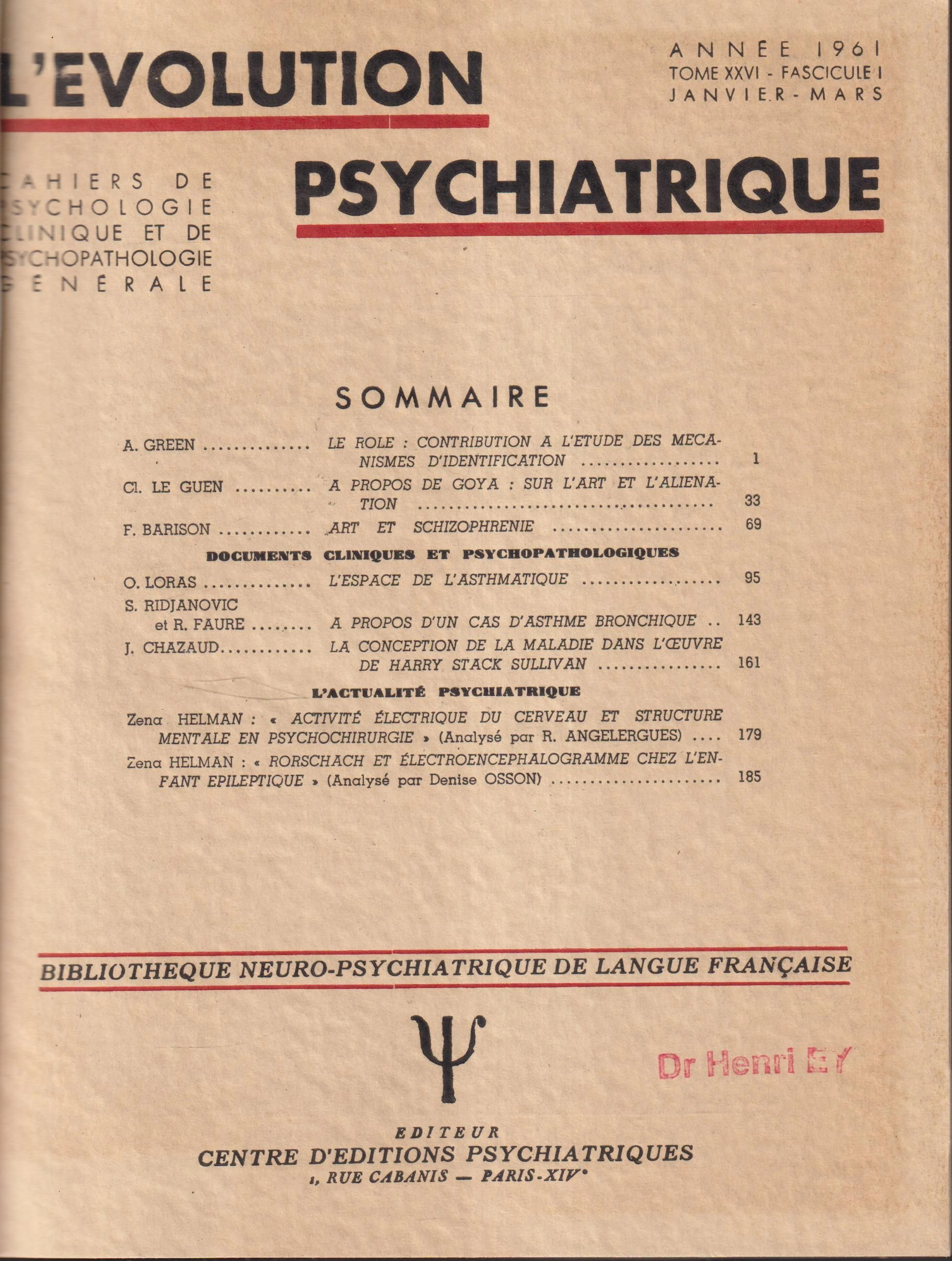 [First Edition] L'Evolution Psychiatrique année complète...