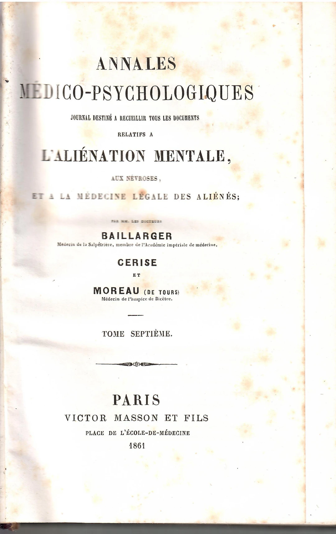 [First Edition] Annales Médico-Psychologiques