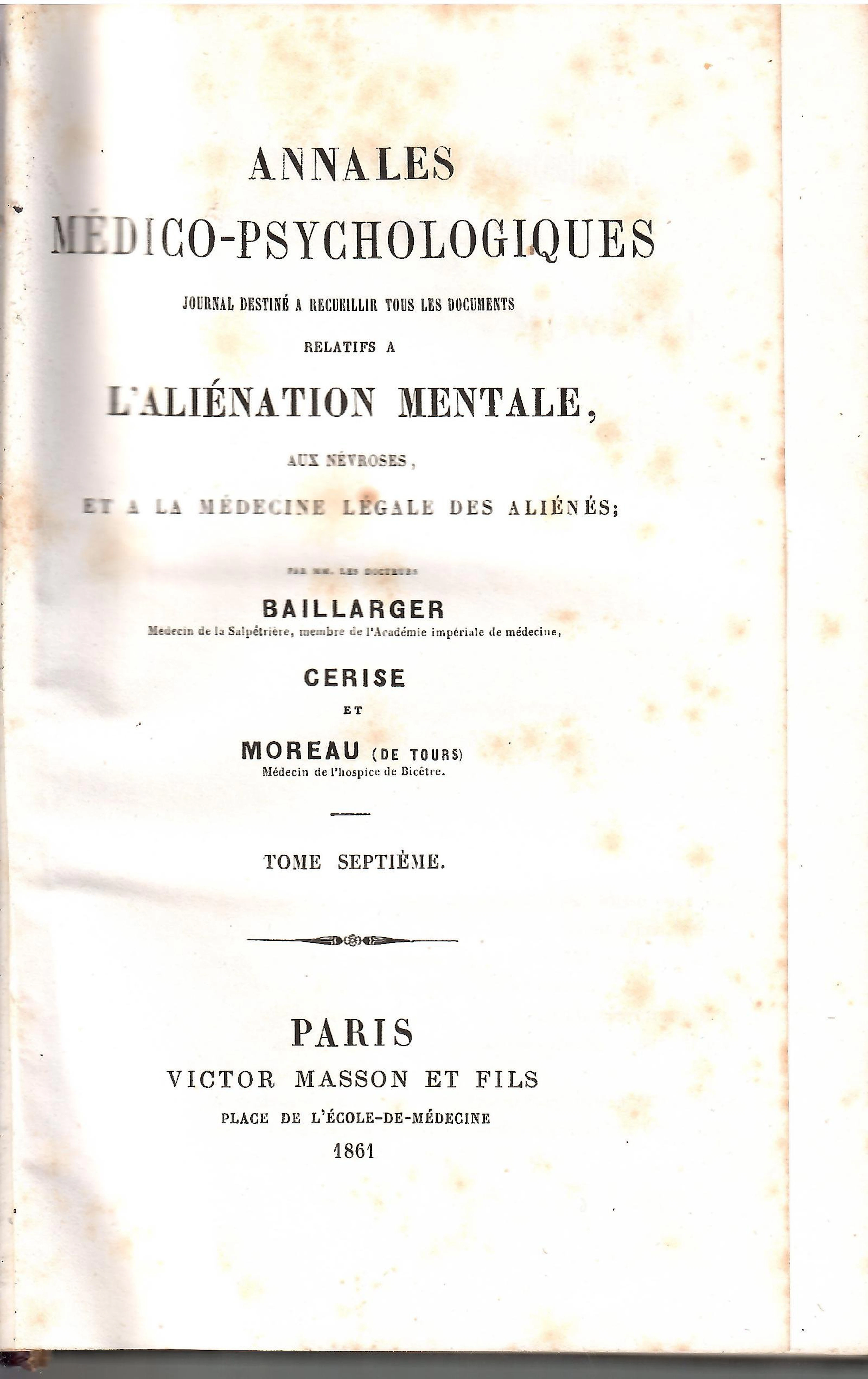[First Edition] Annales Médico-Psychologiques