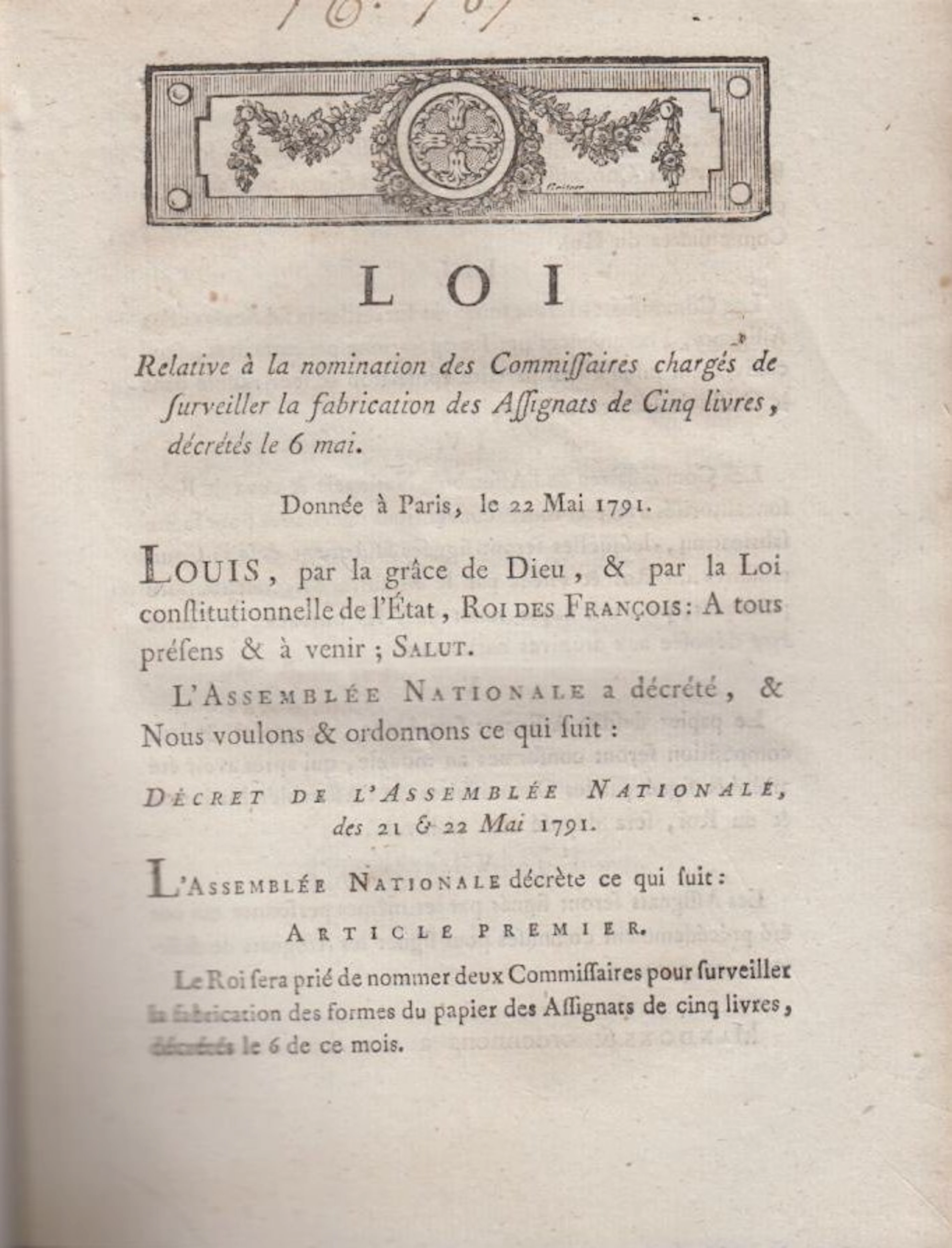 [Signed] [First Edition] Loi relative à la nomination des...