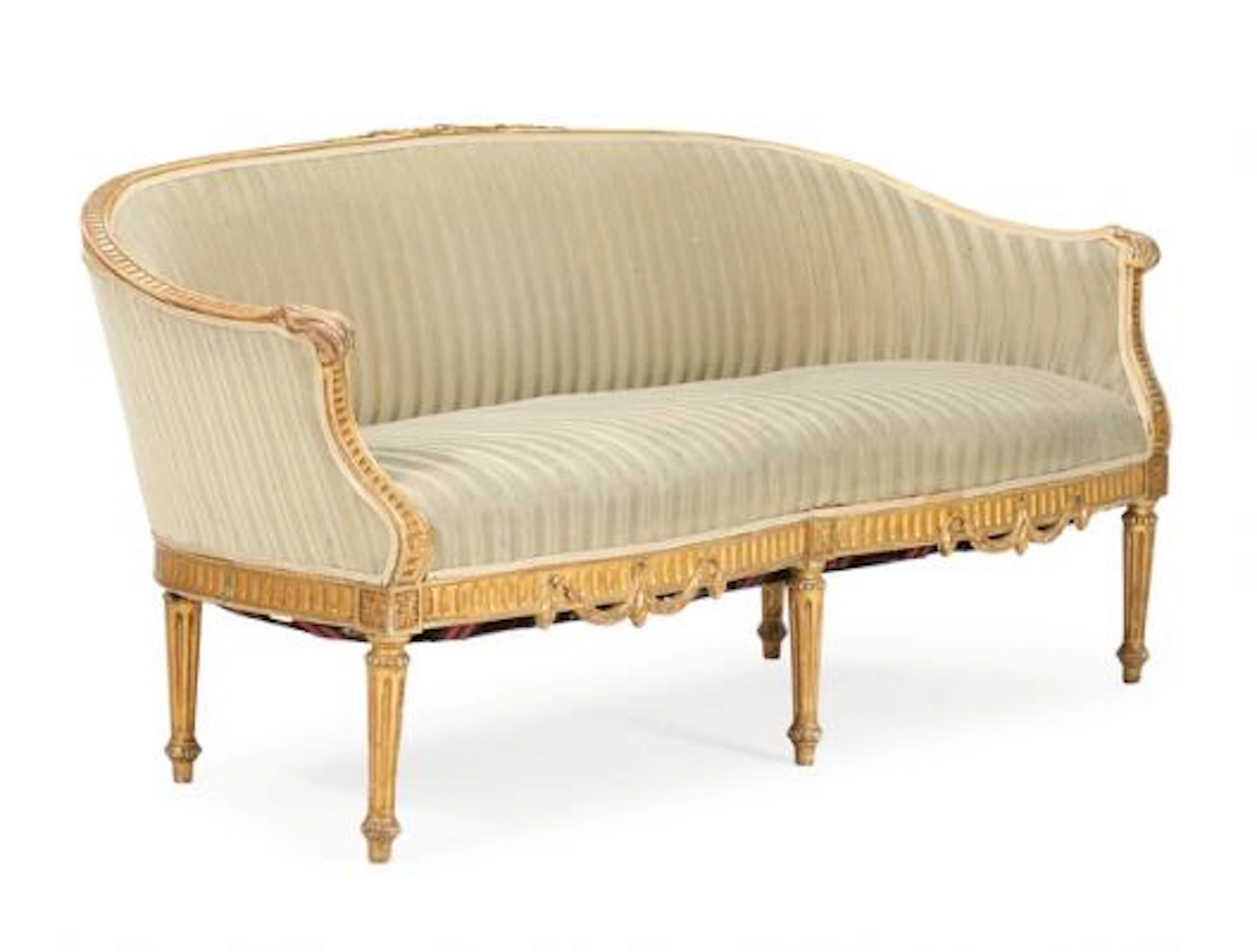 A 19th century Danish Louis XVI giltwood sofa, with curved back and
