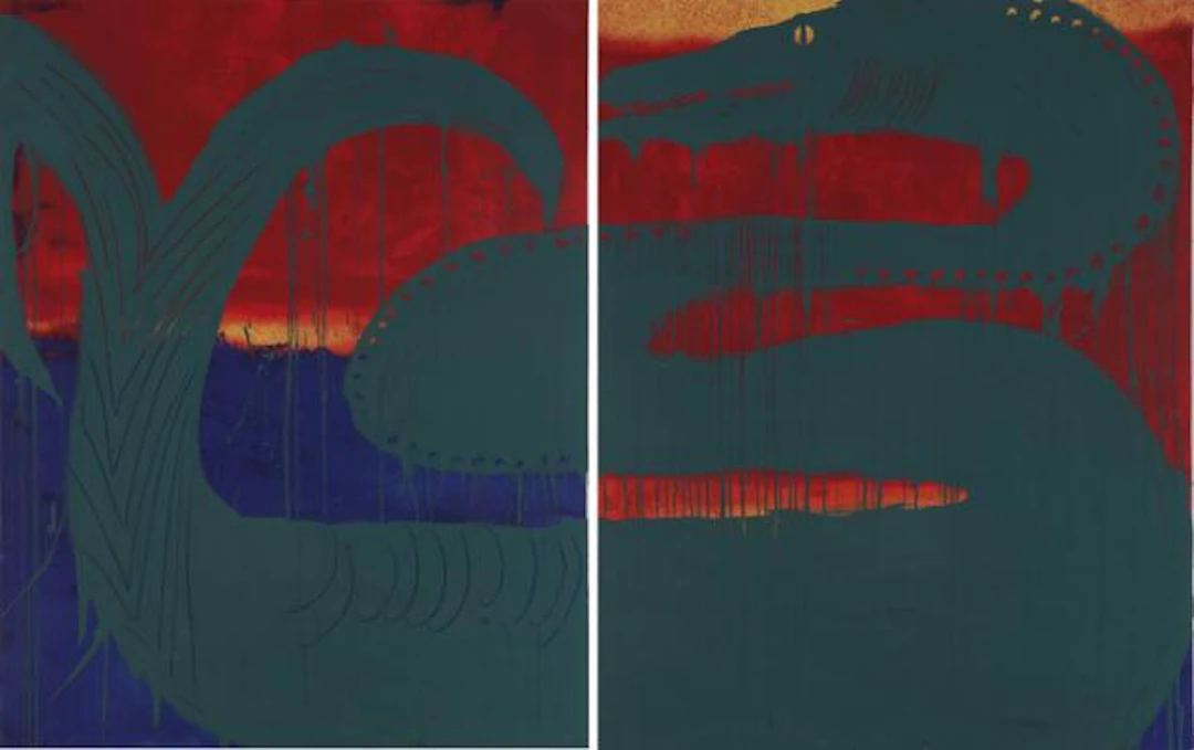 Frederik Næblerød: Untitled (sea monster), diptych, 2017. Signed.