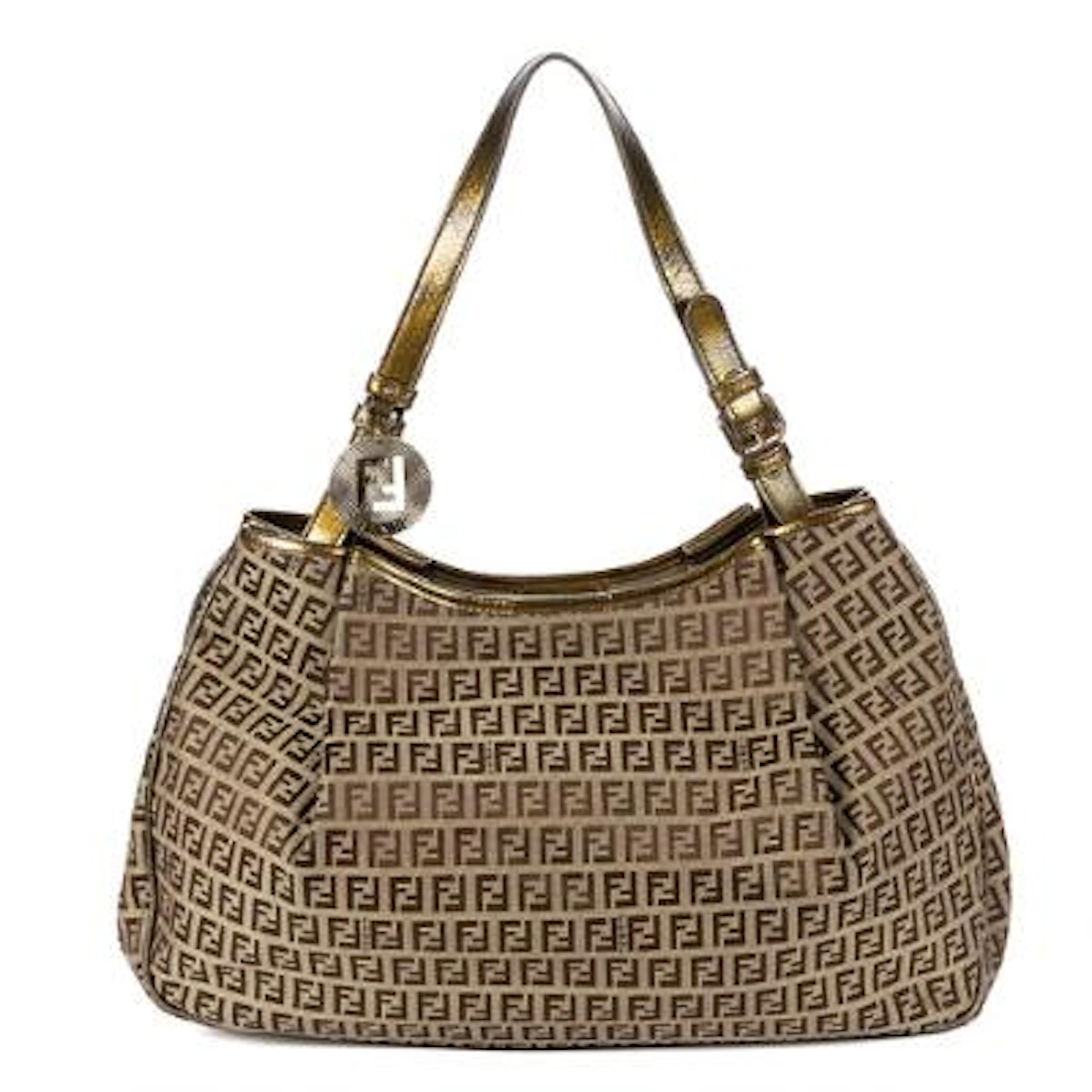 Fendi: A bag of beige/brown monogram Zucchino canvas with an adjustable