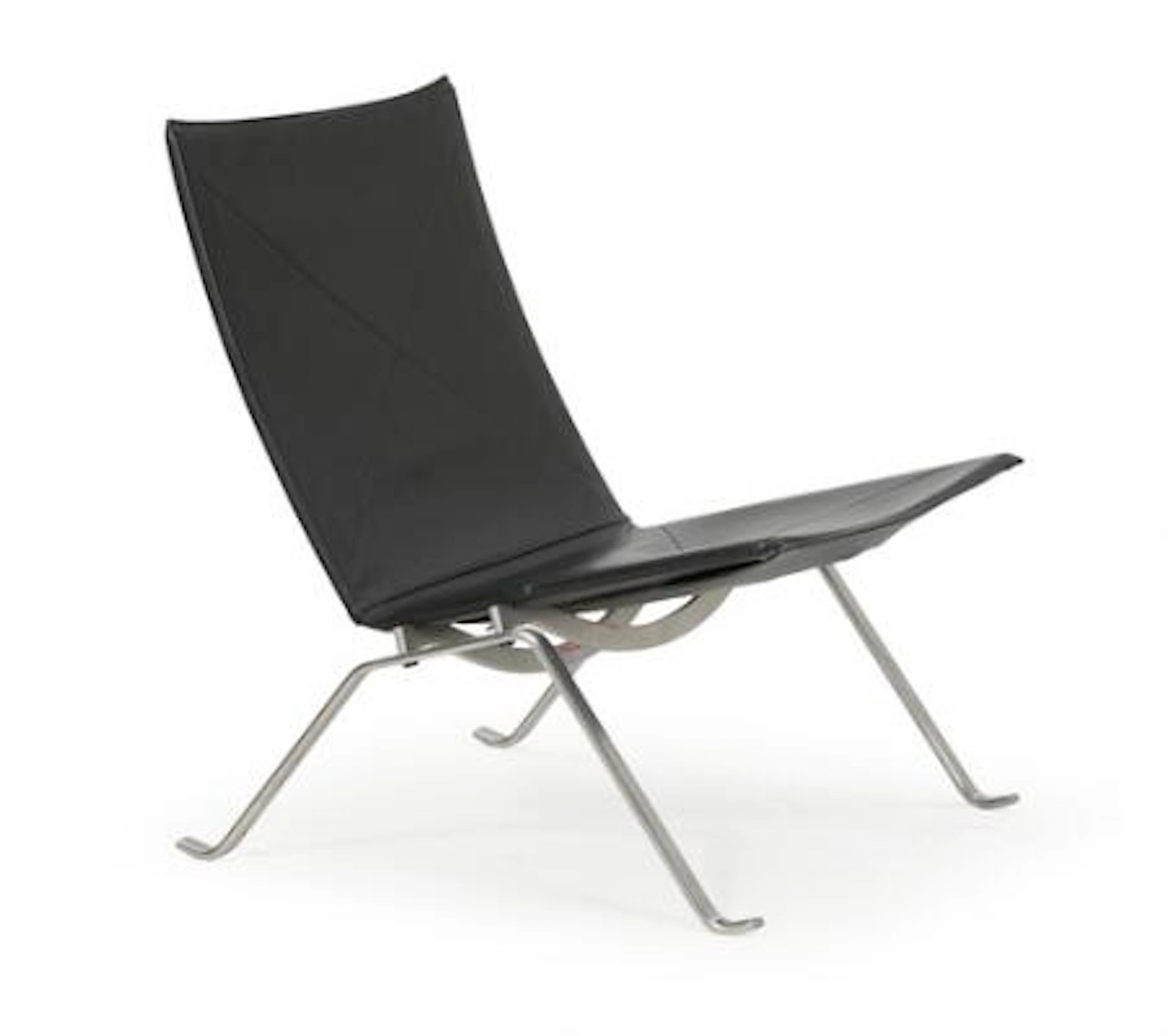 Poul Kjærholm: "PK 22". Easy chair with steel frame and black leather.