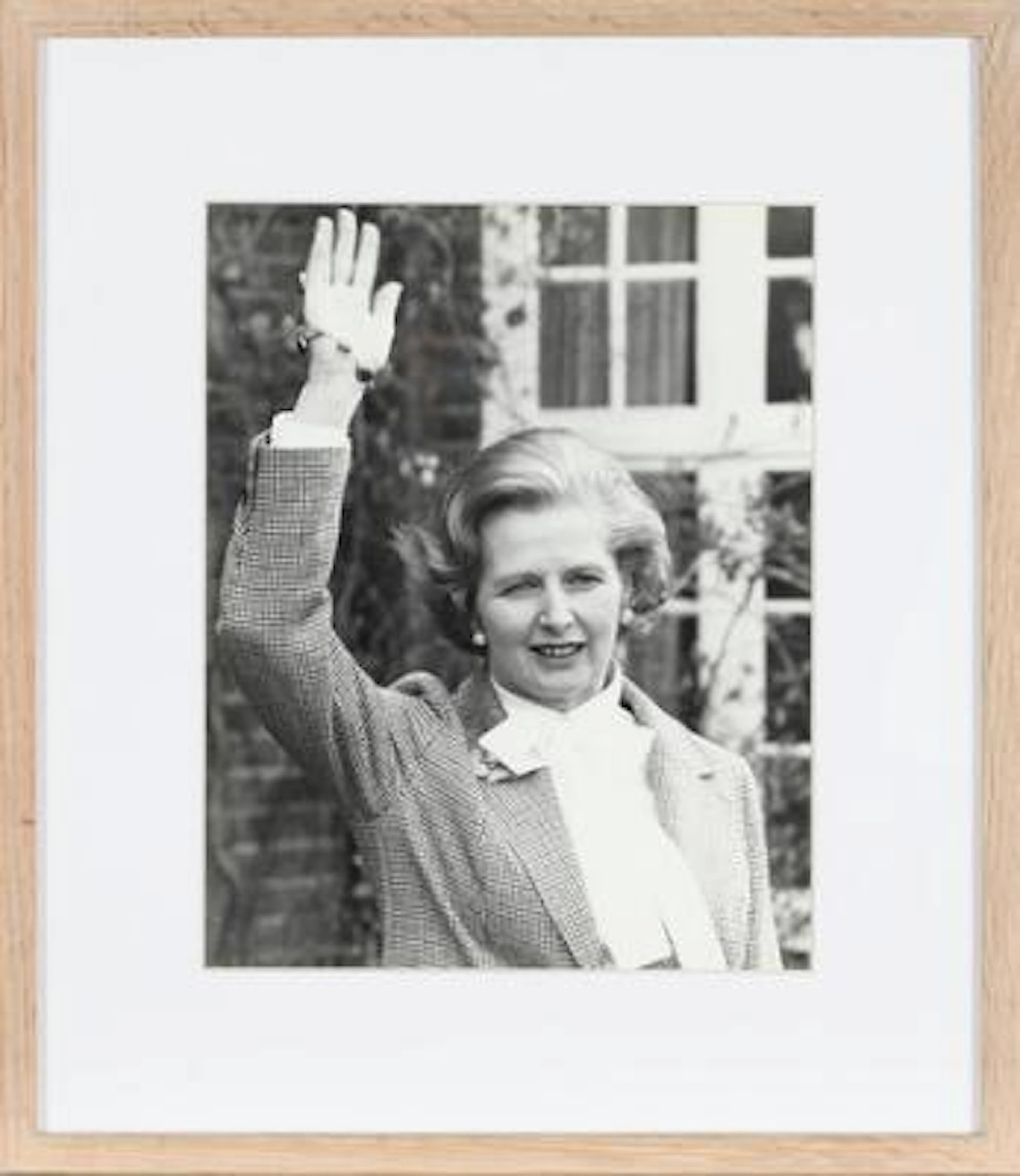 British Conservative Party leader Margaret Thatcher (1925–2013) leaving