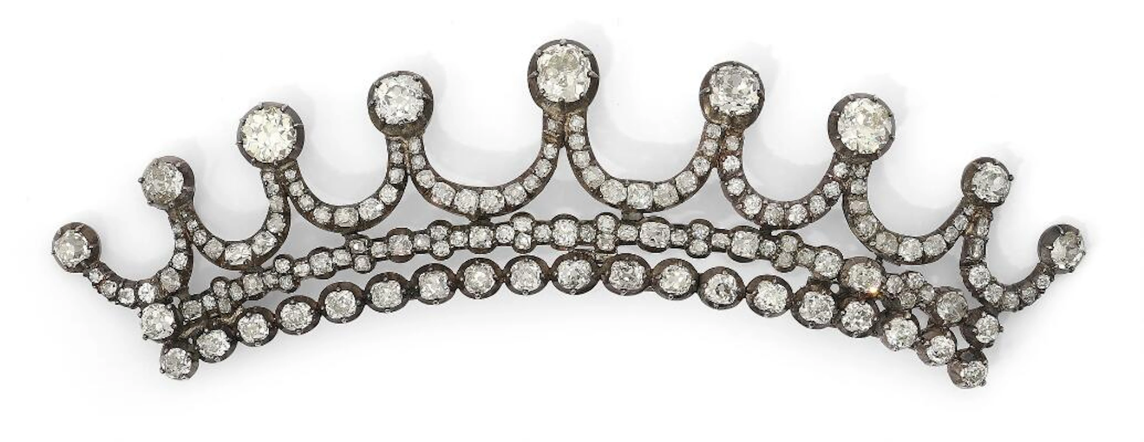 A diamond tiara with numerous old-cut diamonds, mounted in silver