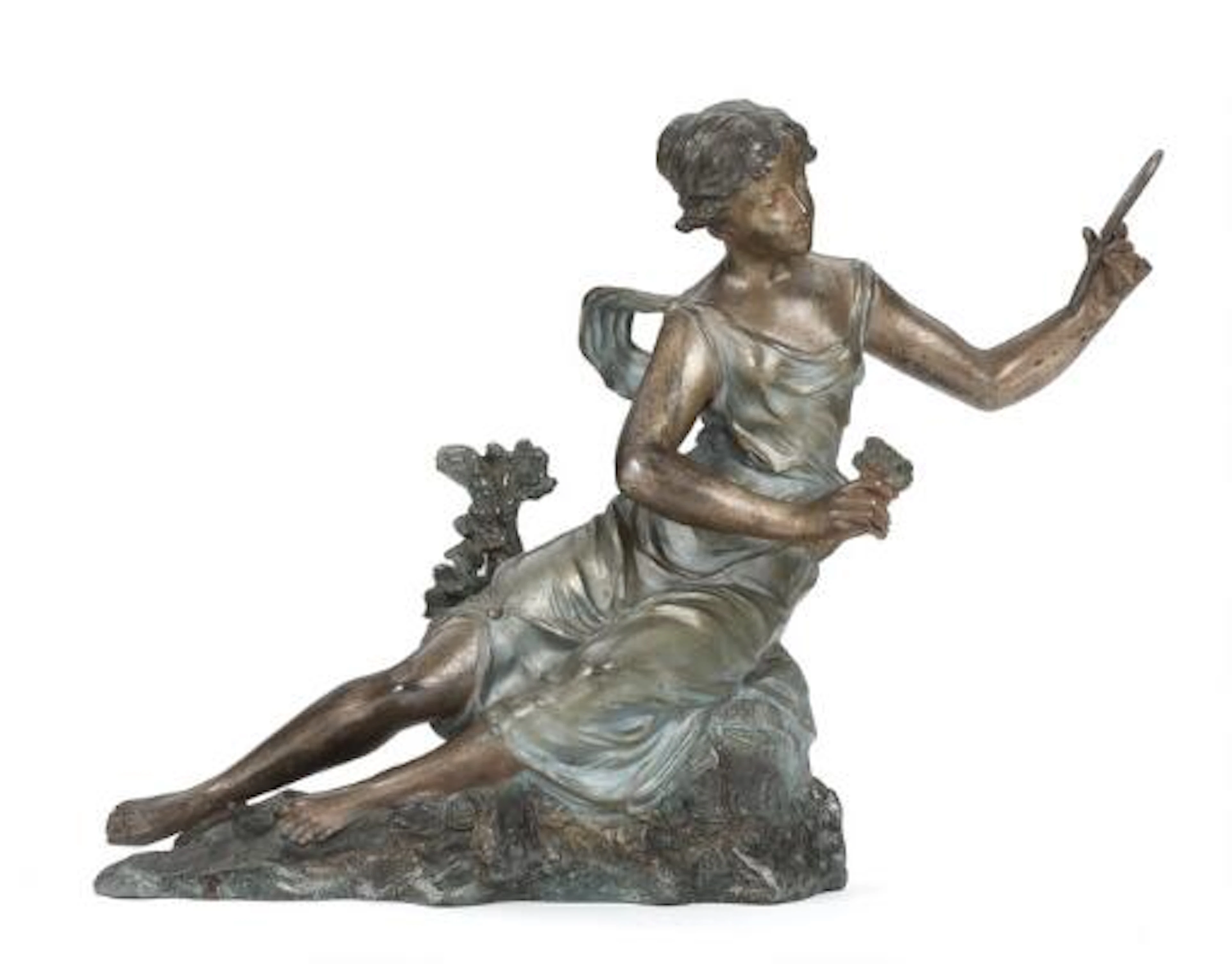 French artist, C. 1900: A French patinated metal sculpture depicting