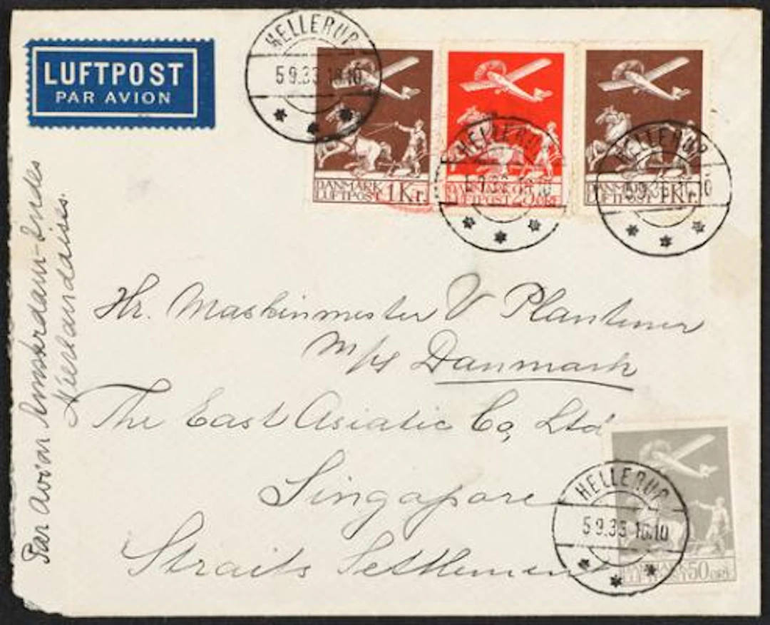1925-1929. 25 øre, 50 øre and 2 x 1 kr. on commercial letter from