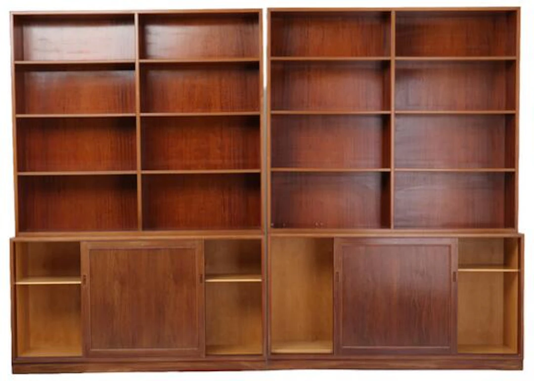 Danish cabinetmaker: Wall shelving unit in Cuban mahogany, consisting