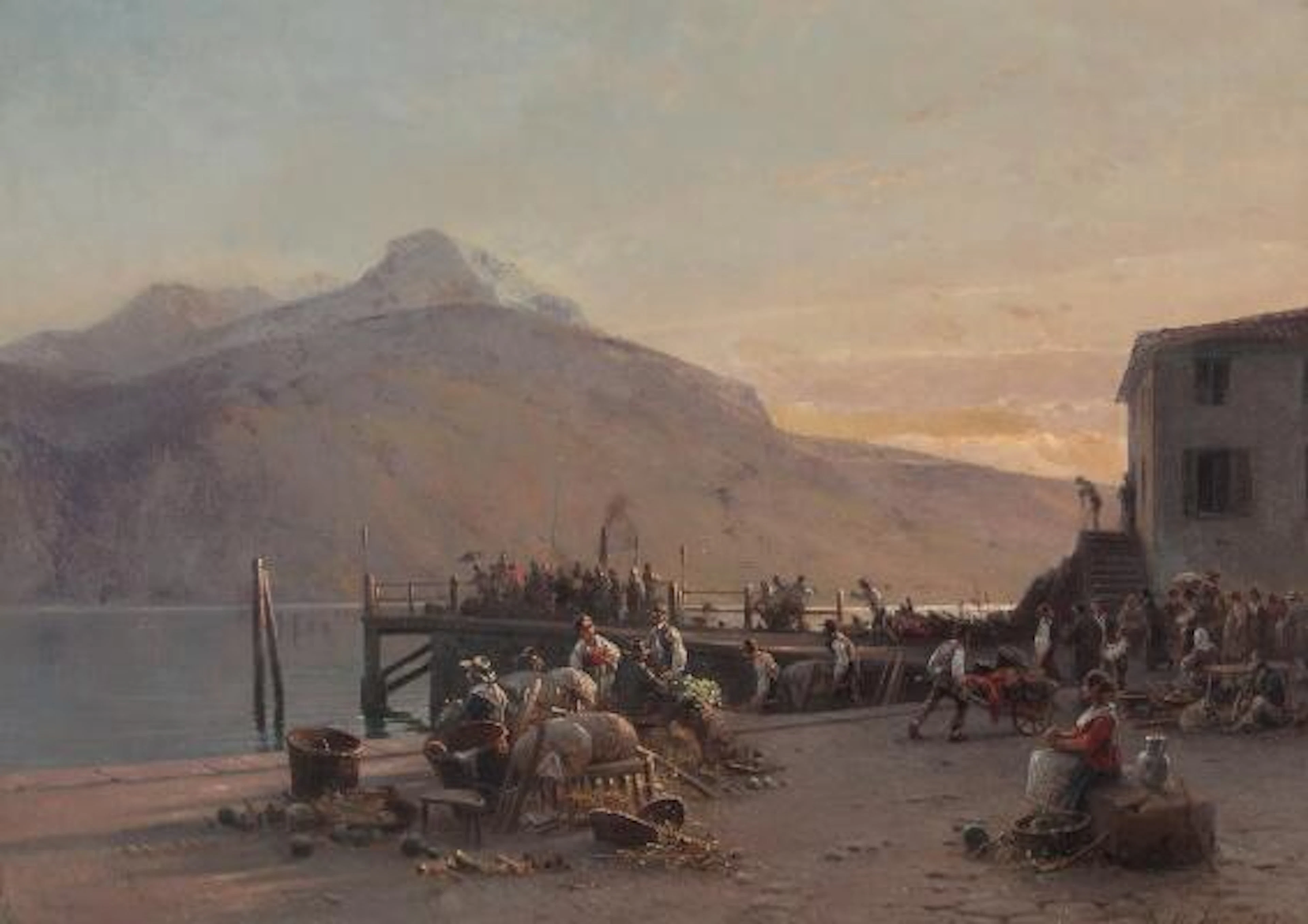Frederik Rohde: Southern harbour scene with local workers. Signed