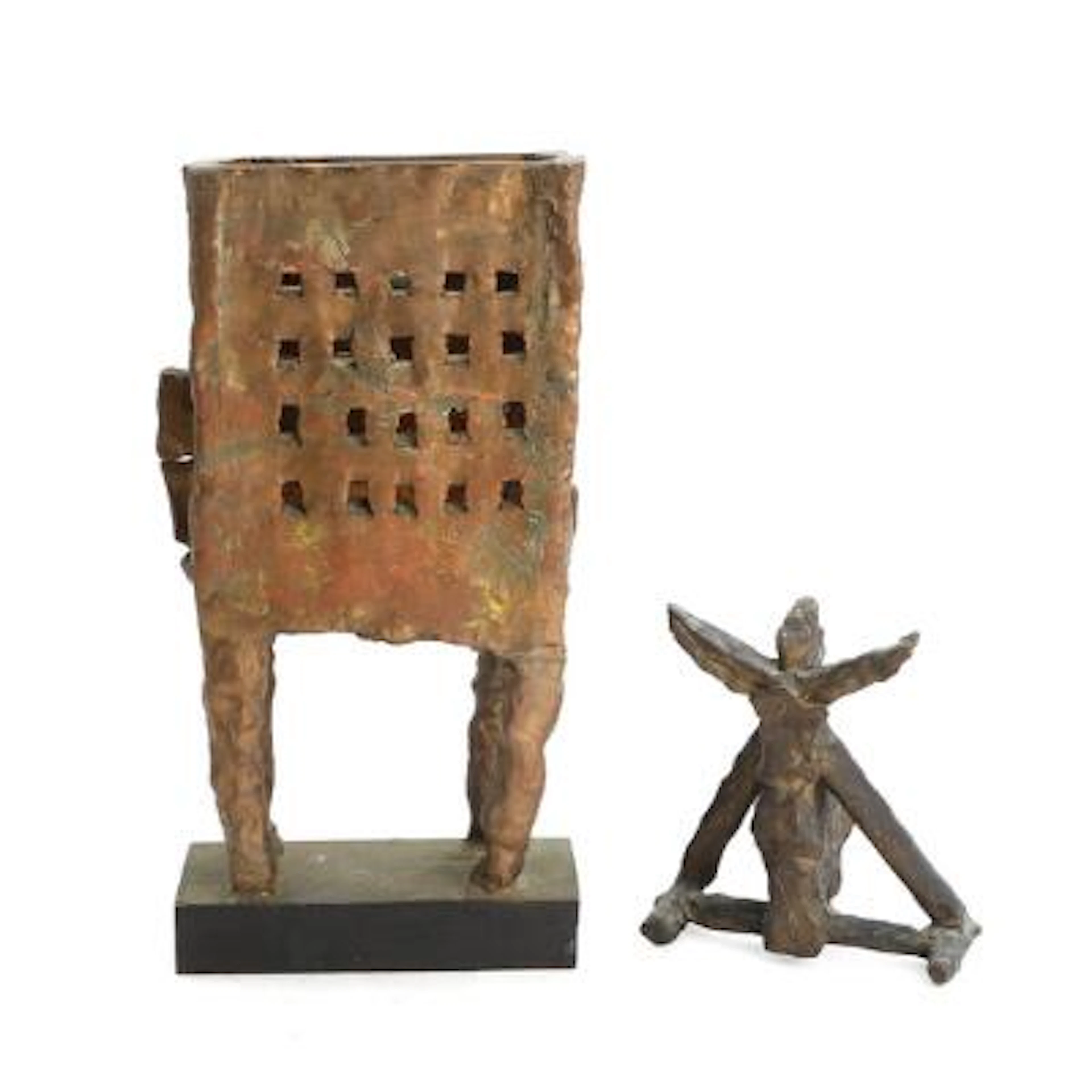 Freddy Jensen: Two figures. Unsigned. Bronze patinated ceramic sculptures.