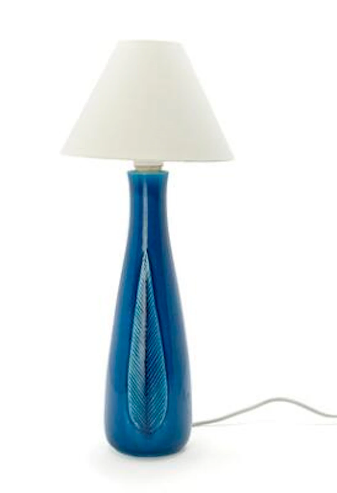 Gerd Bøgelund: A stoneware table lamp with relief leaf decoration.