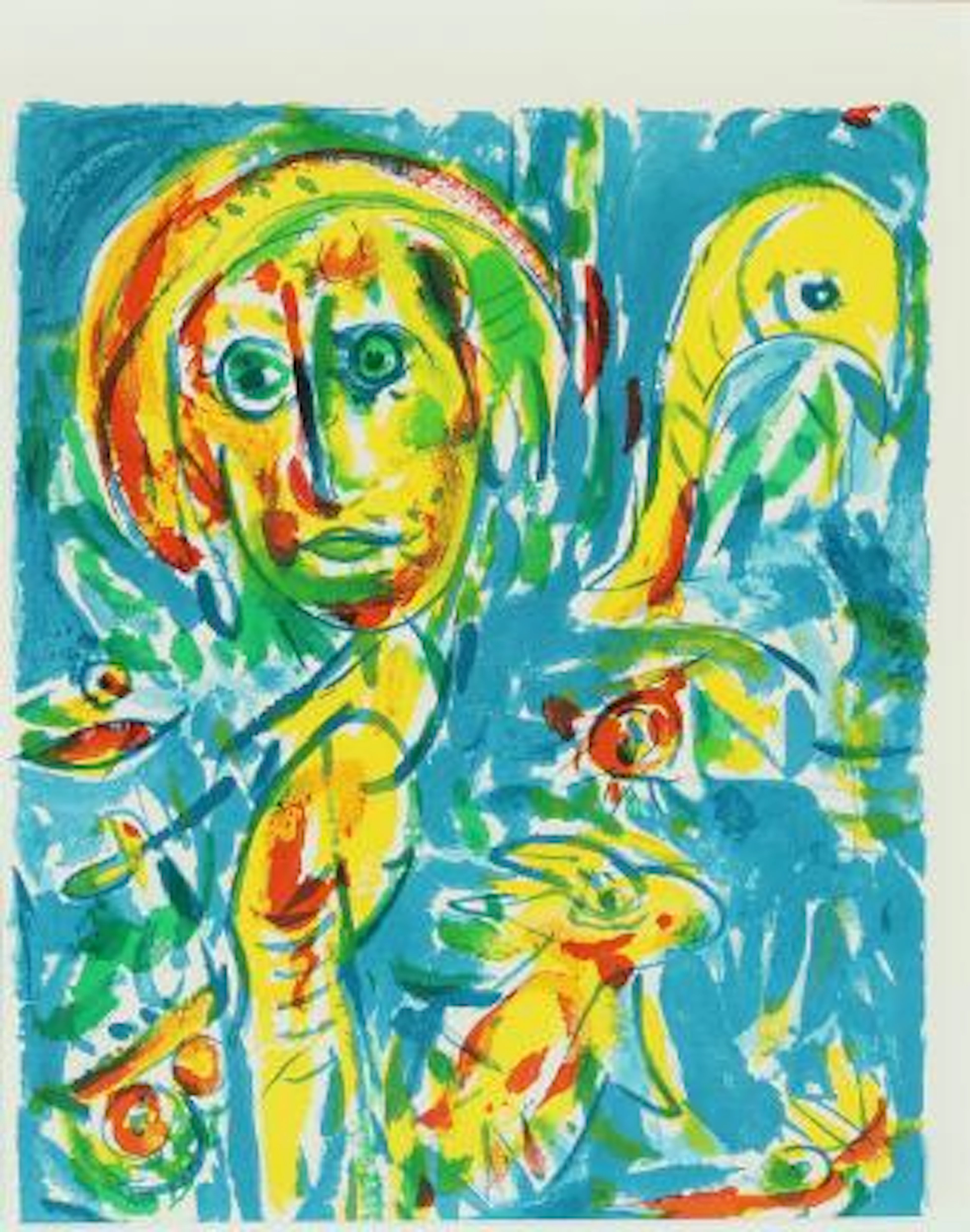 Carl-Henning Pedersen: Composition. Lithograph in colours. Visible