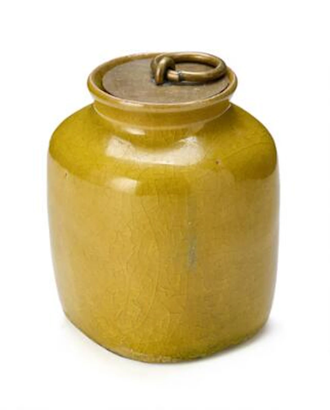 Christian Poulsen: A small four-sided stoneware lidded jar. Decorated