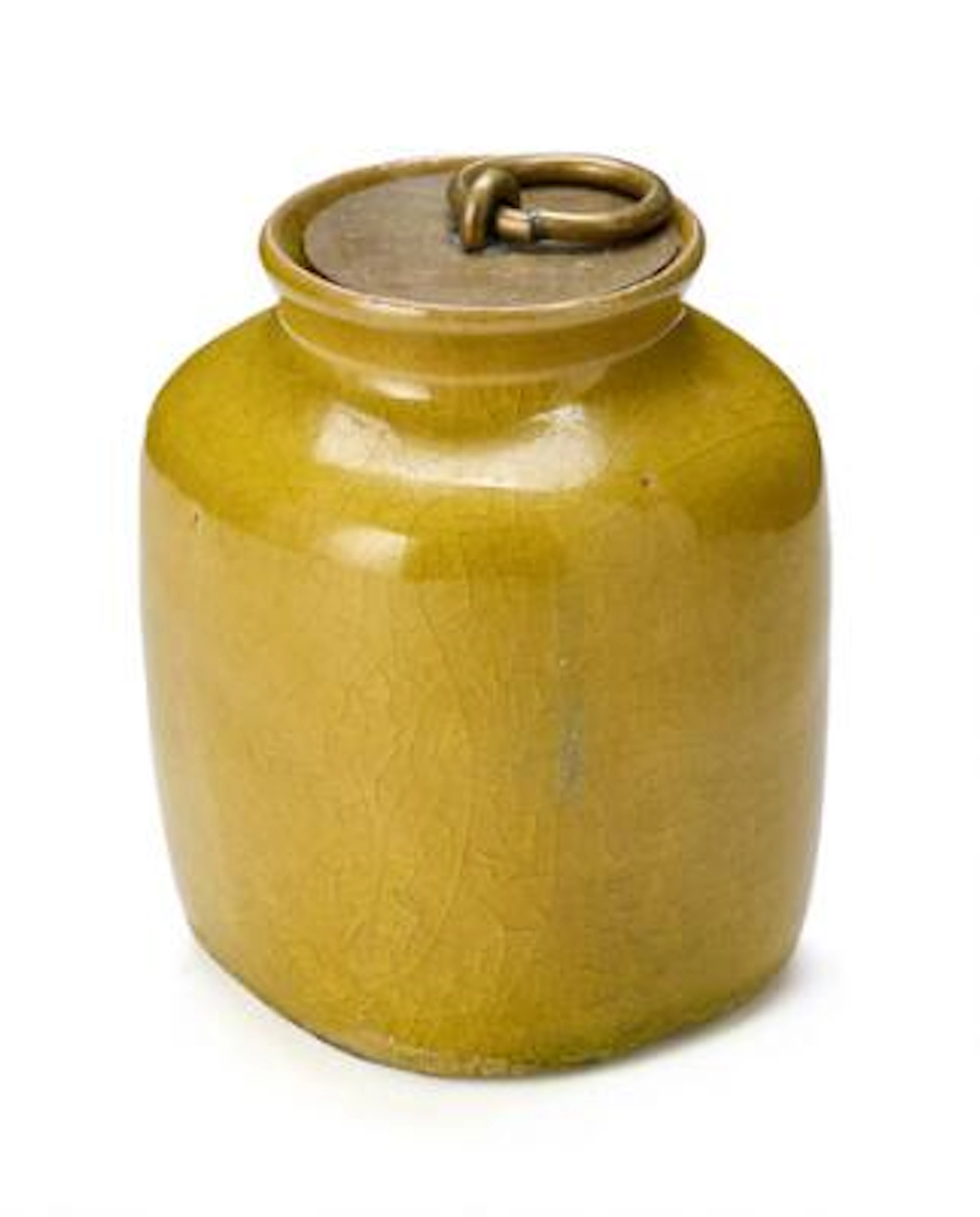 Christian Poulsen: A small four-sided stoneware lidded jar. Decorated