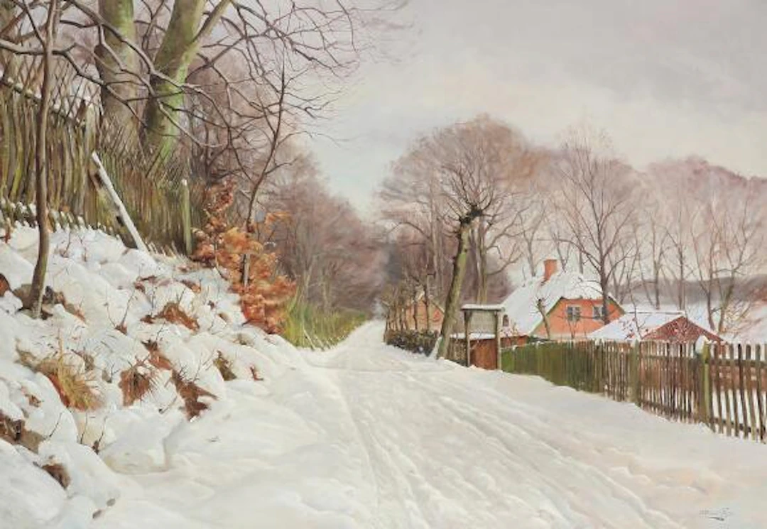 Harald Pryn: Winter scene from Kongekilden in Dyrehaven. Signed Harald