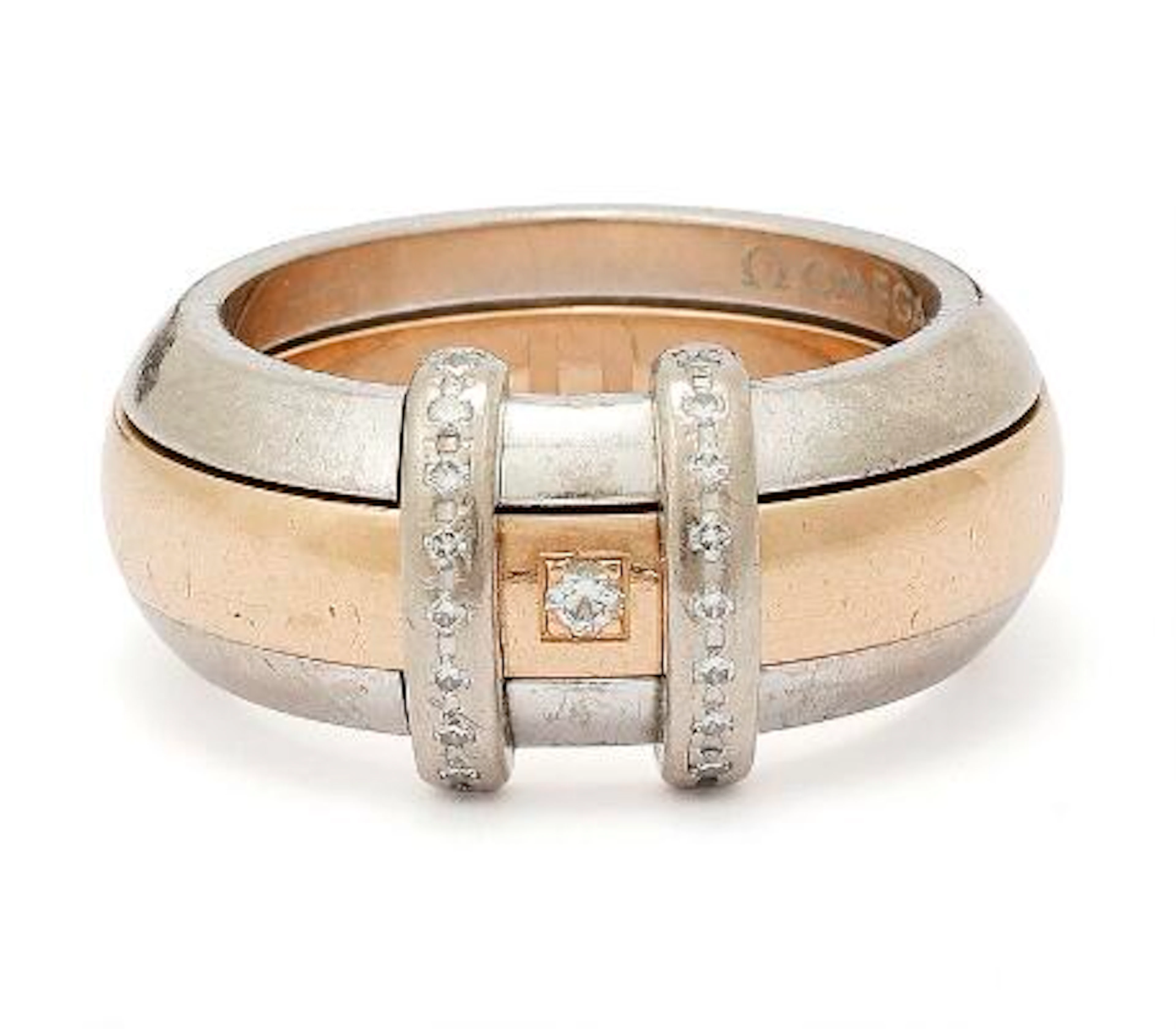 Omega: A diamond ring set with diamonds, mounted in 18k white gold