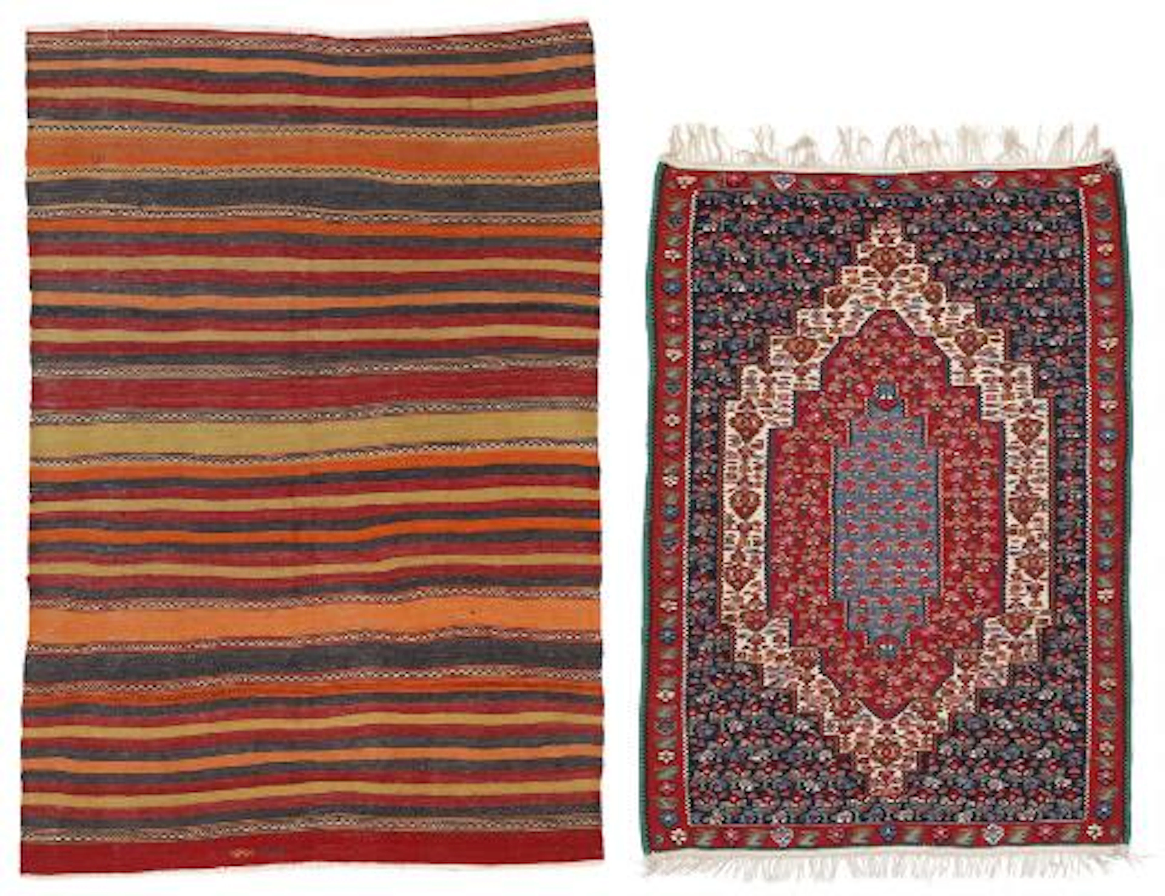 Two Oriental kilim rugs. Senneh kilim. 116 x 160 cm. and Turkish kilim