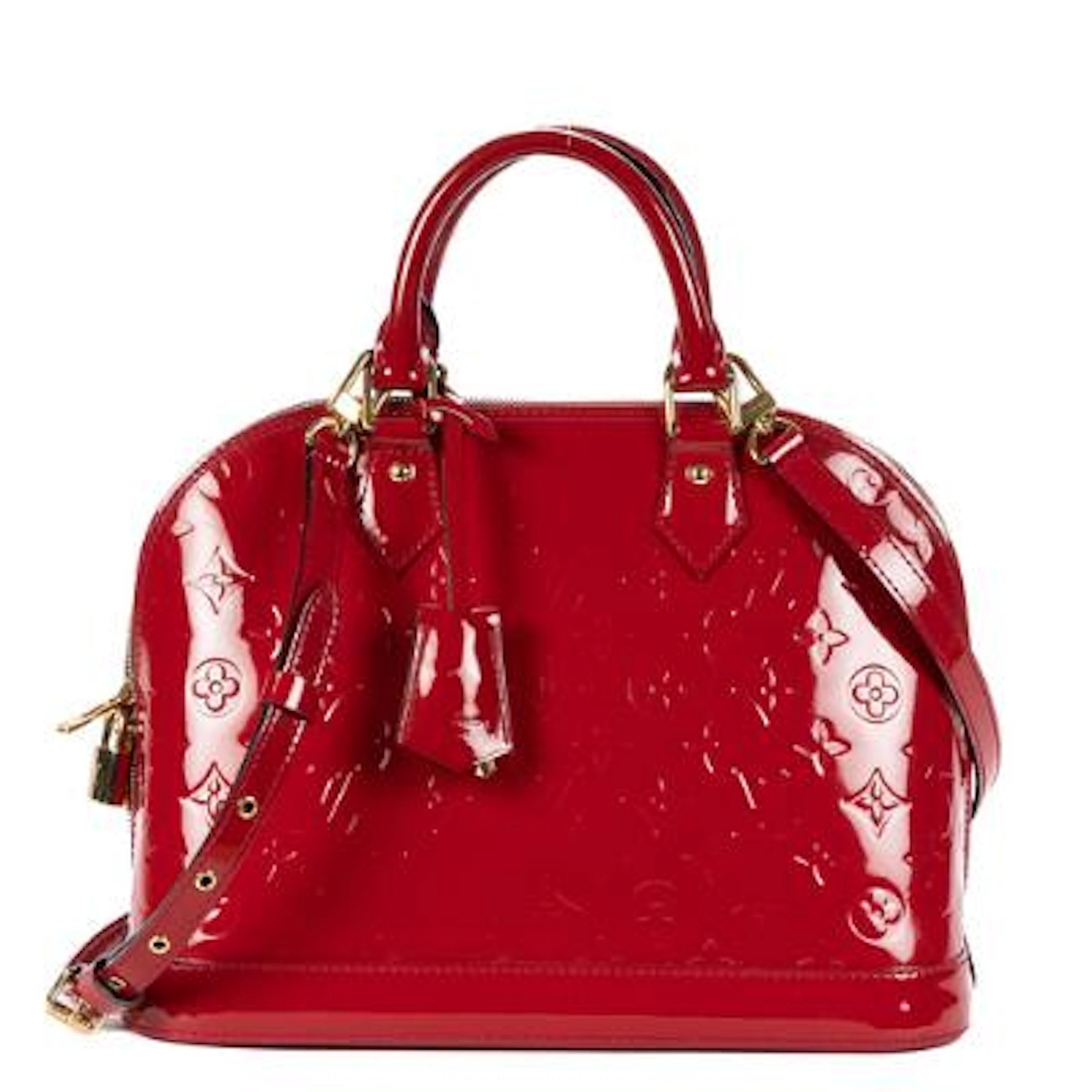 Louis Vuitton: An "Alma" handbag in red monogram Vernis-leather with