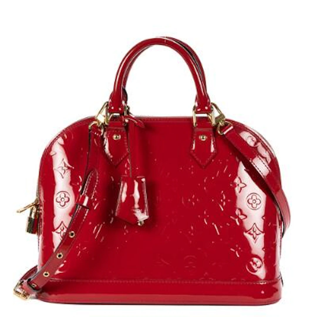 Louis Vuitton: An "Alma" handbag in red monogram Vernis-leather with