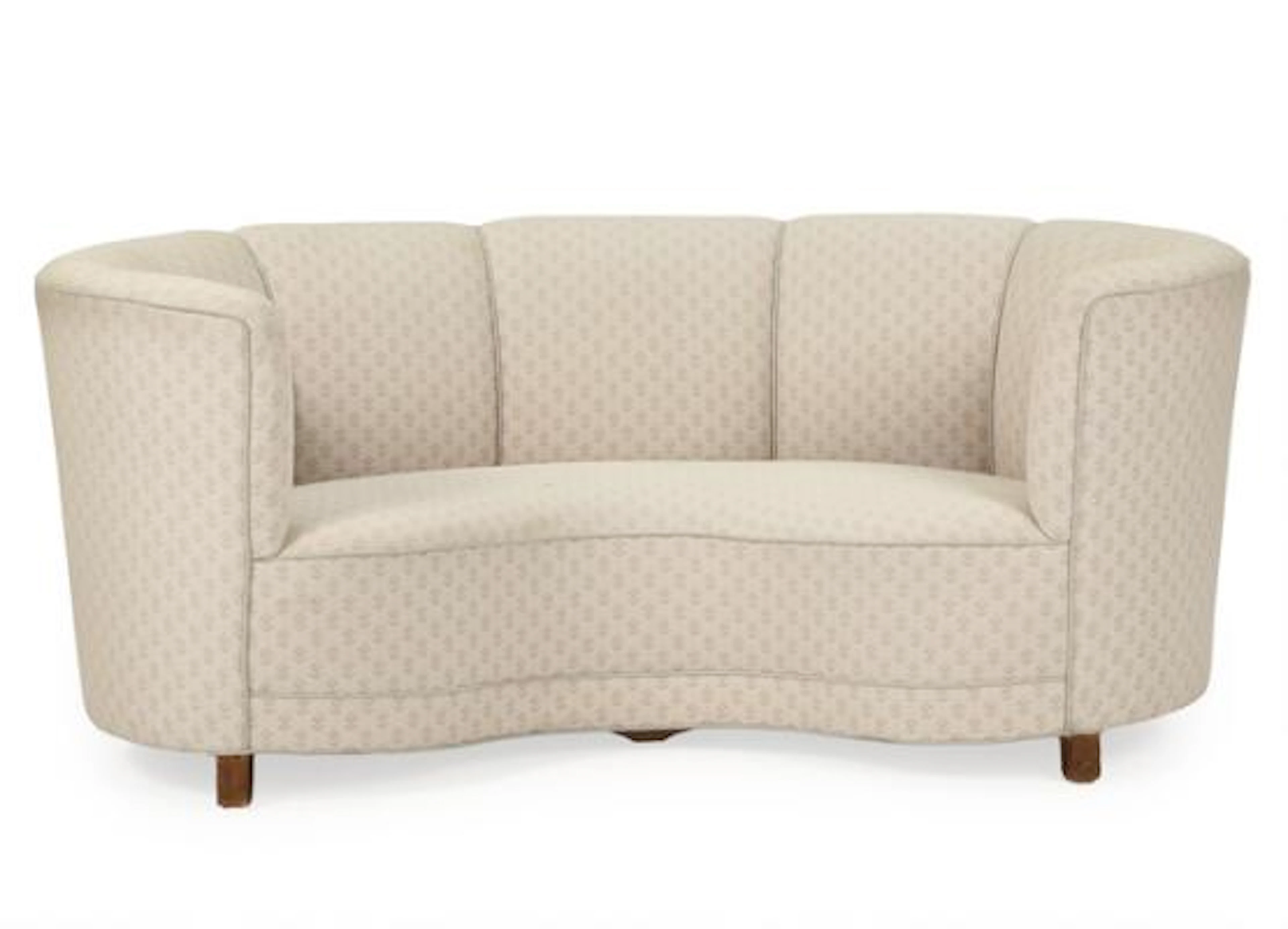 Danish furniture design: Three seater curved sofa with dark stained