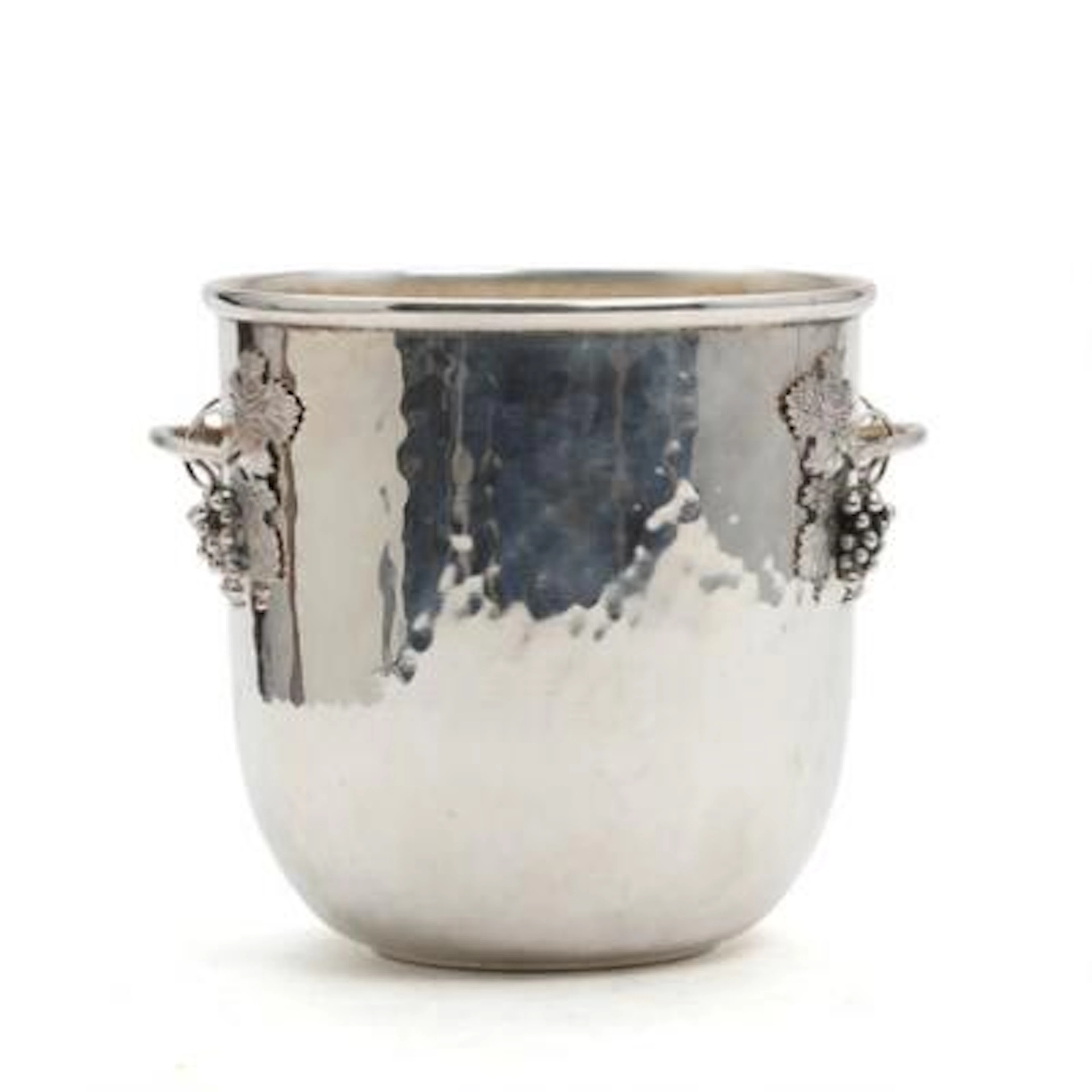 Il Bramante: Italian wine cooler of hammered silver with handles in