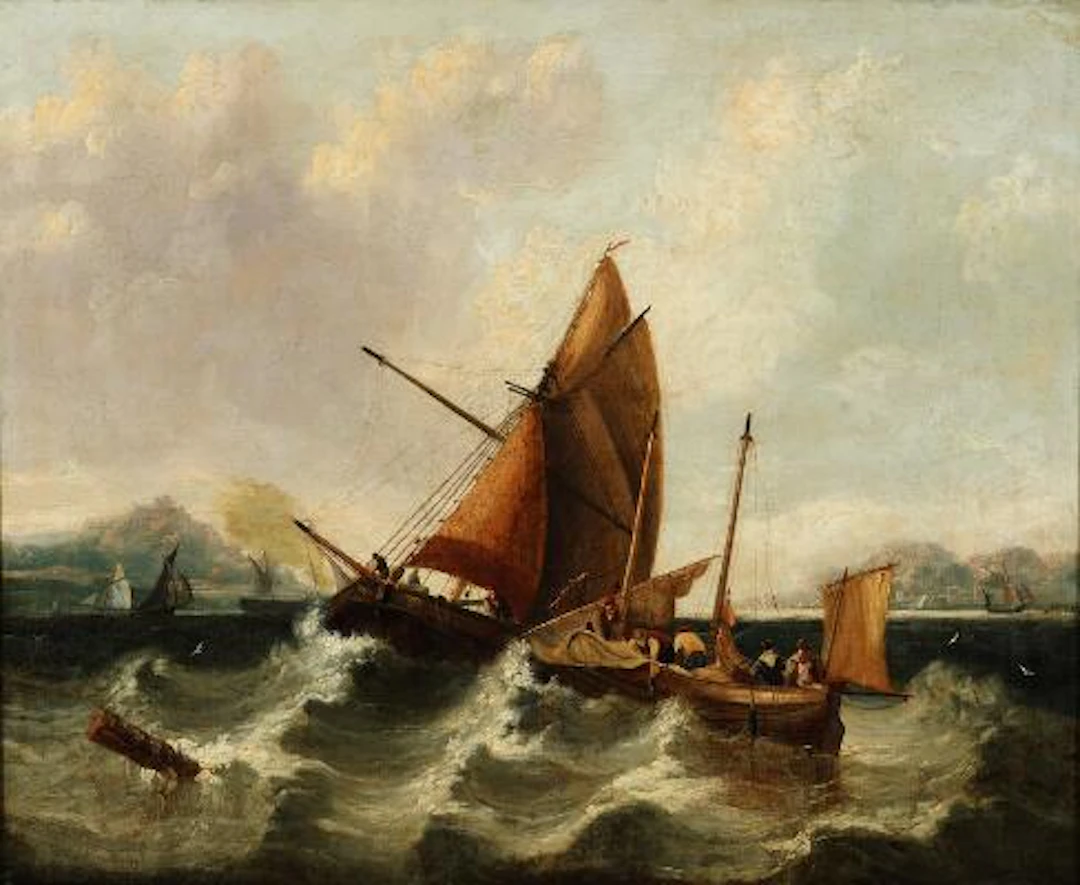 Unknown artist, 19th century: Sailing boats in distress. Unsigned.