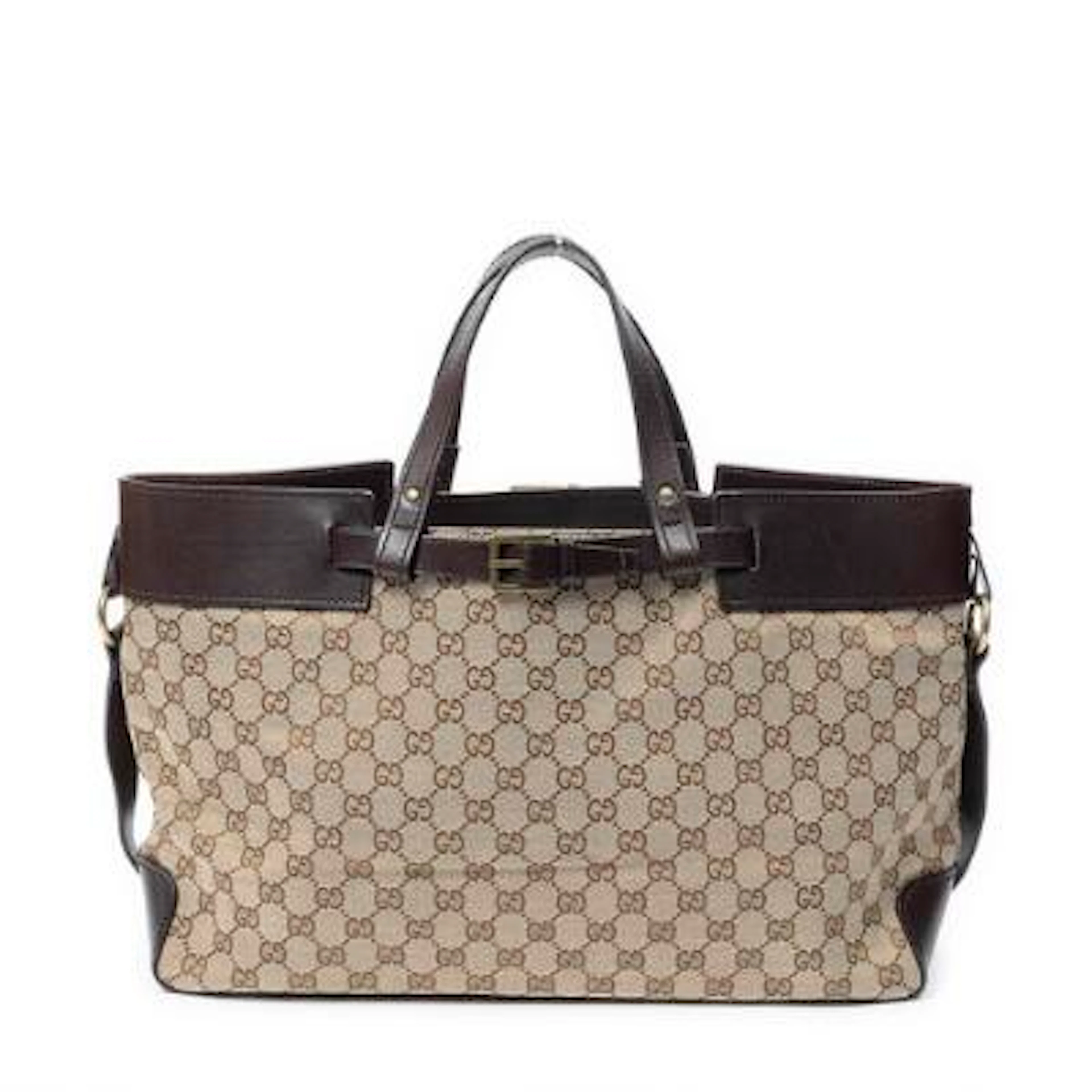 Gucci: A "Horizontal Belt Tote" of beige/brown monogram canvas with