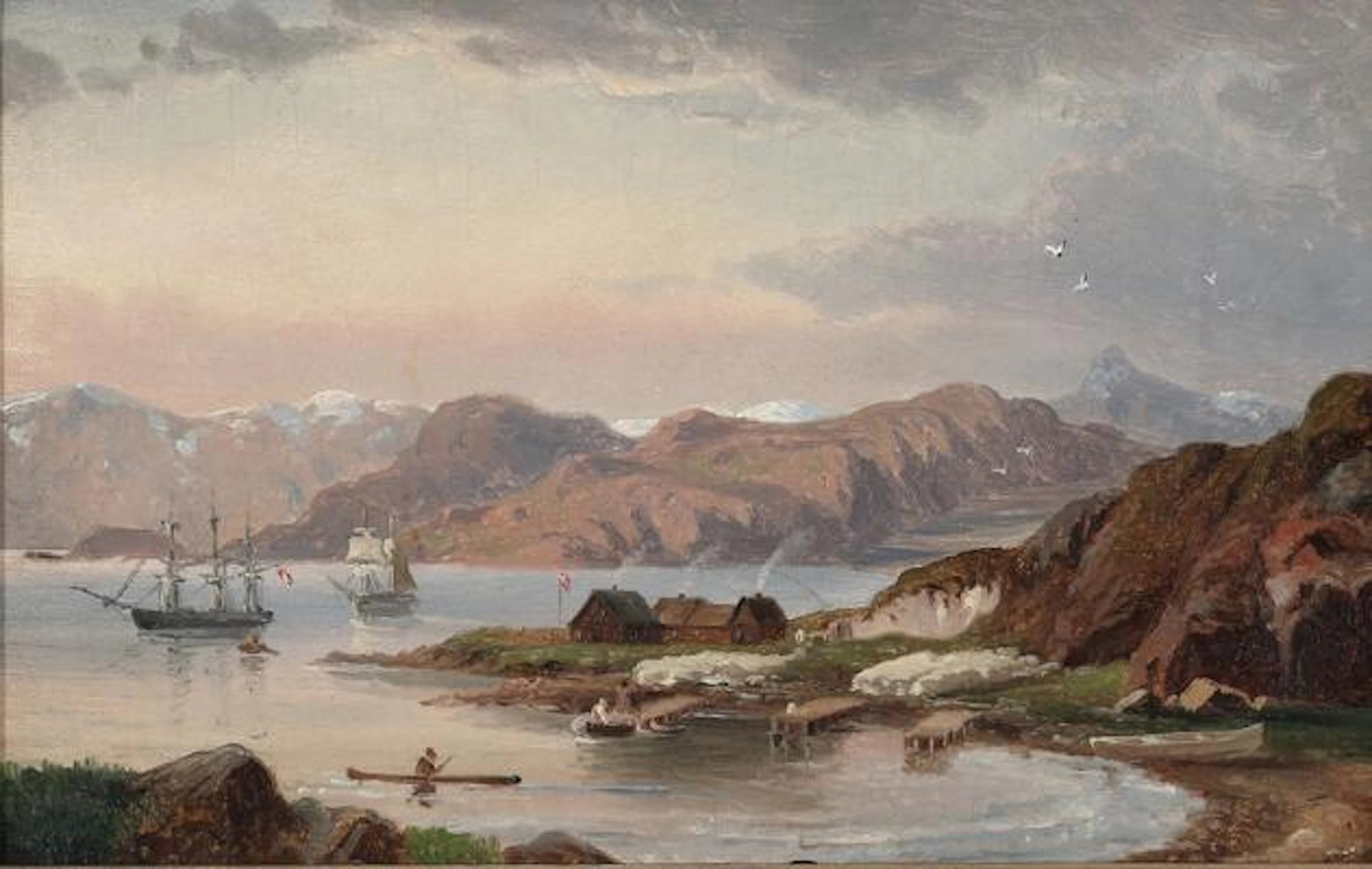 Anton Melbye: Liner off the coast, presumably in Greenland. Unsigned.