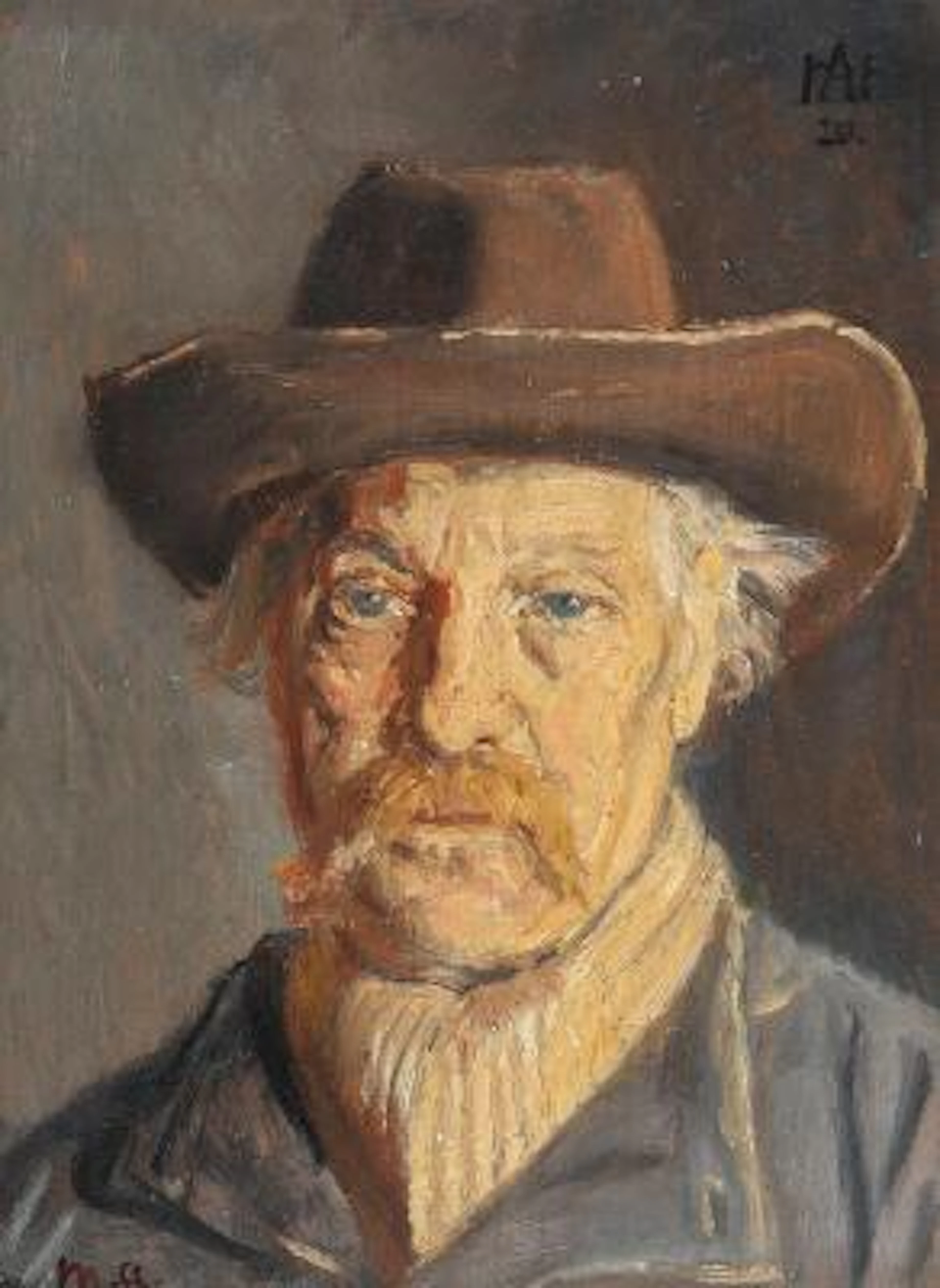 Michael Ancher: Portrait of a man with a felt hat and a yellow scarf.