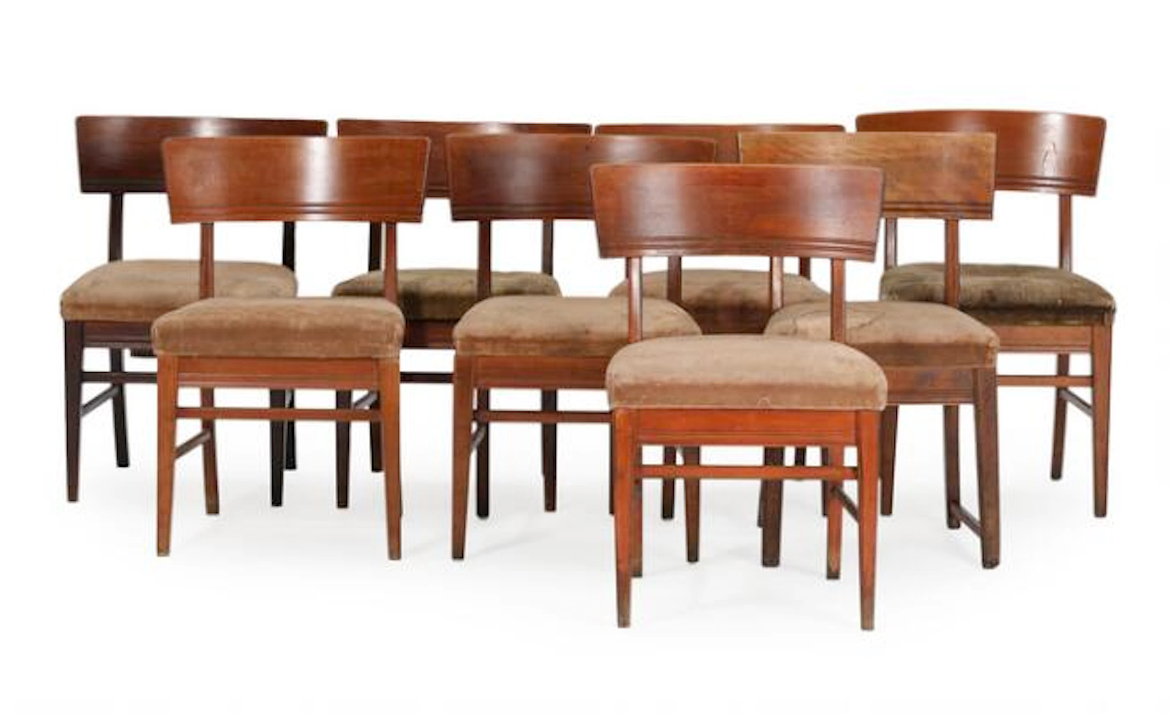 Martin Nyrop: A set of eight dark stained beech chairs, upholstered