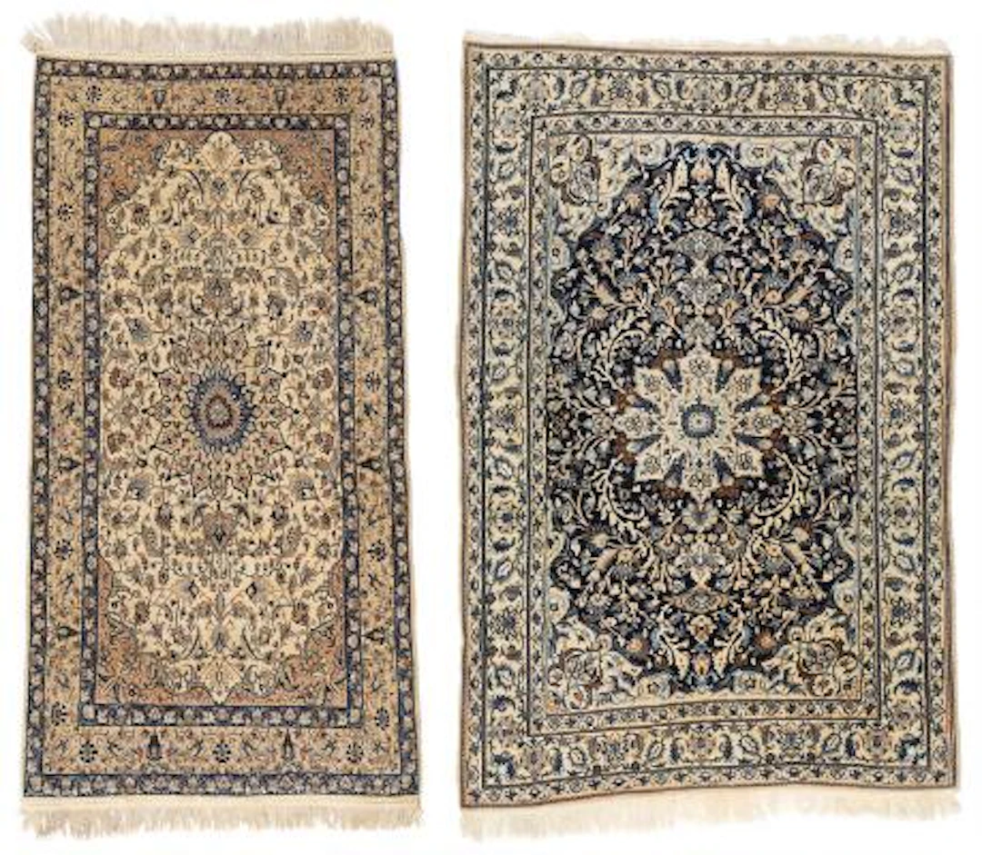 Two Persian Nain rugs. Medallion design. C. 1970. 106 x 200 cm. And