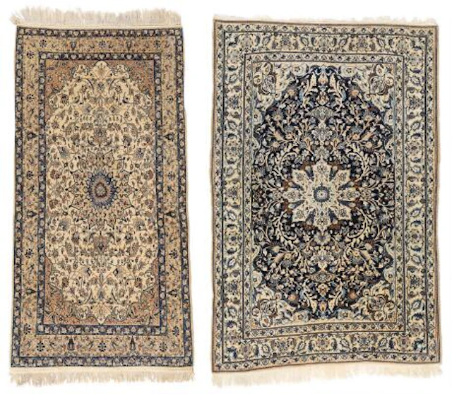 Two Persian Nain rugs. Medallion design. C. 1970. 106 x 200 cm. And