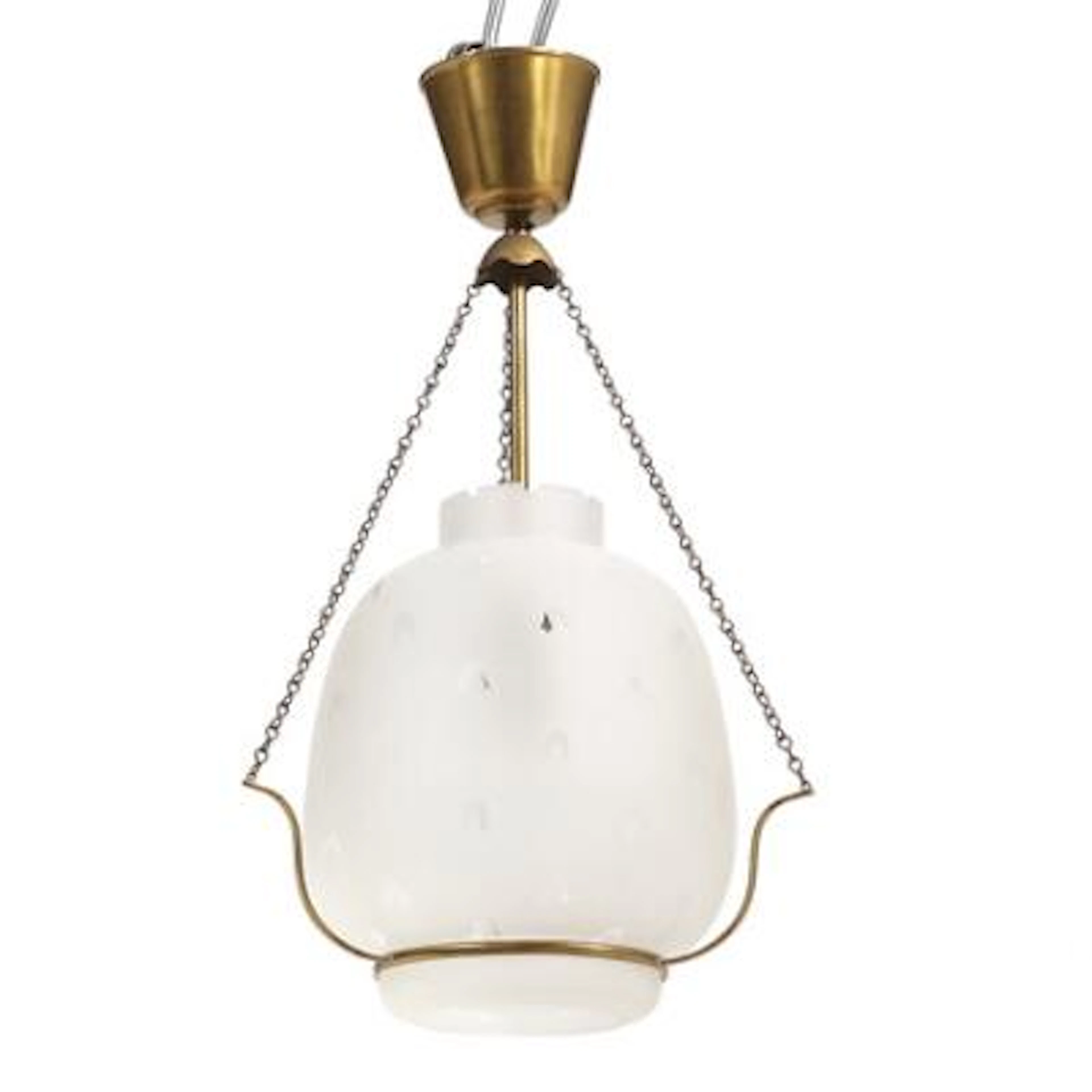 Swedish Modern: Ceiling lamp in patinated brass with chain suspension.