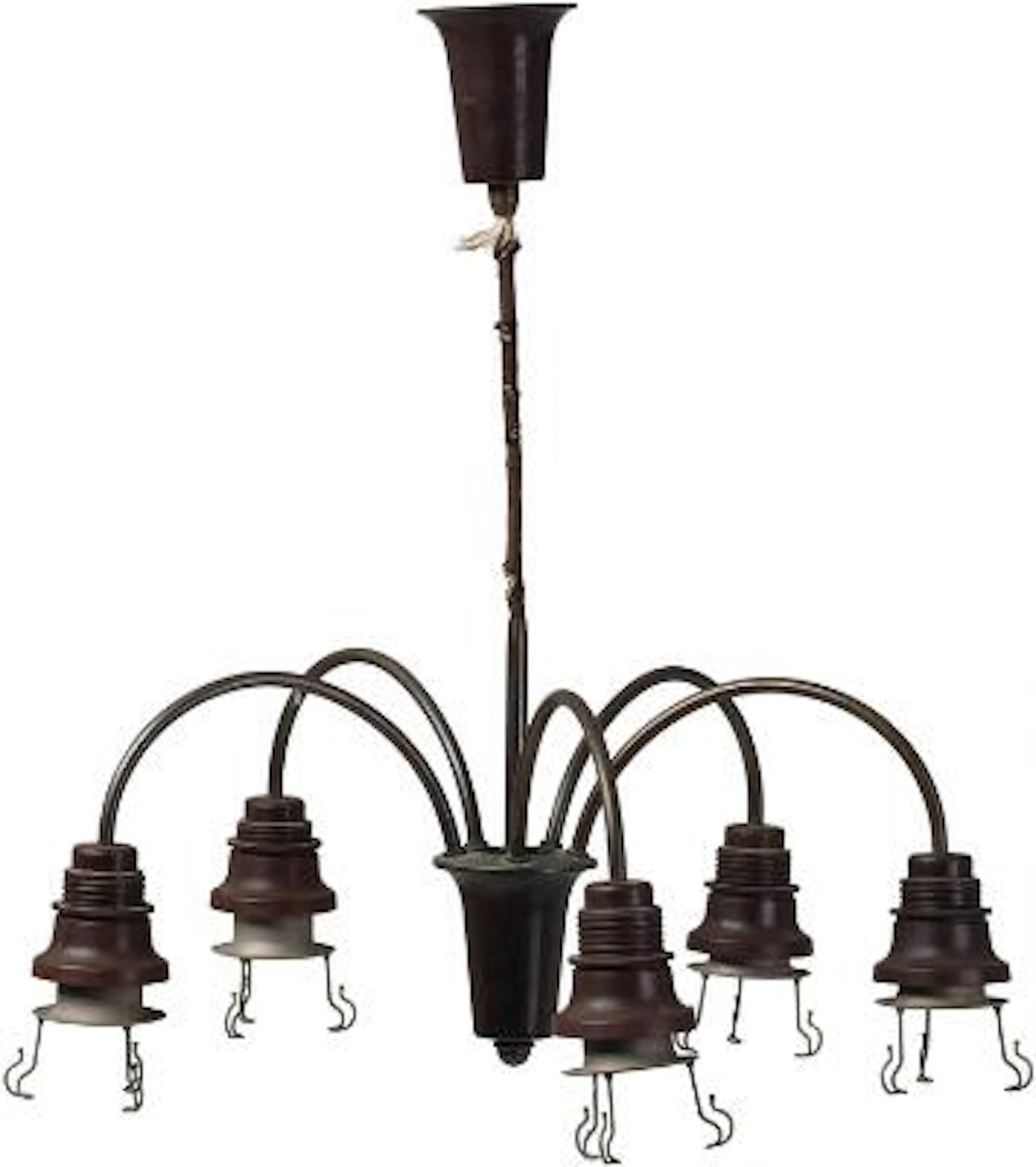 Poul Henningsen: "PH-2/2". "Cascade". Browned brass five arm chandelier
