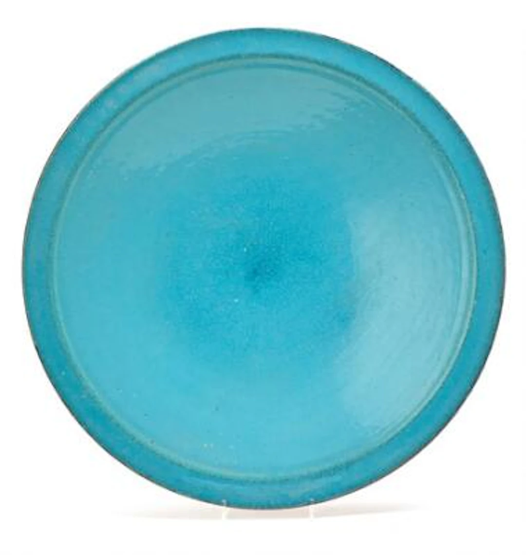 Grethe Lindblad: Large circular earthenware dish decorated with turquoise-blue