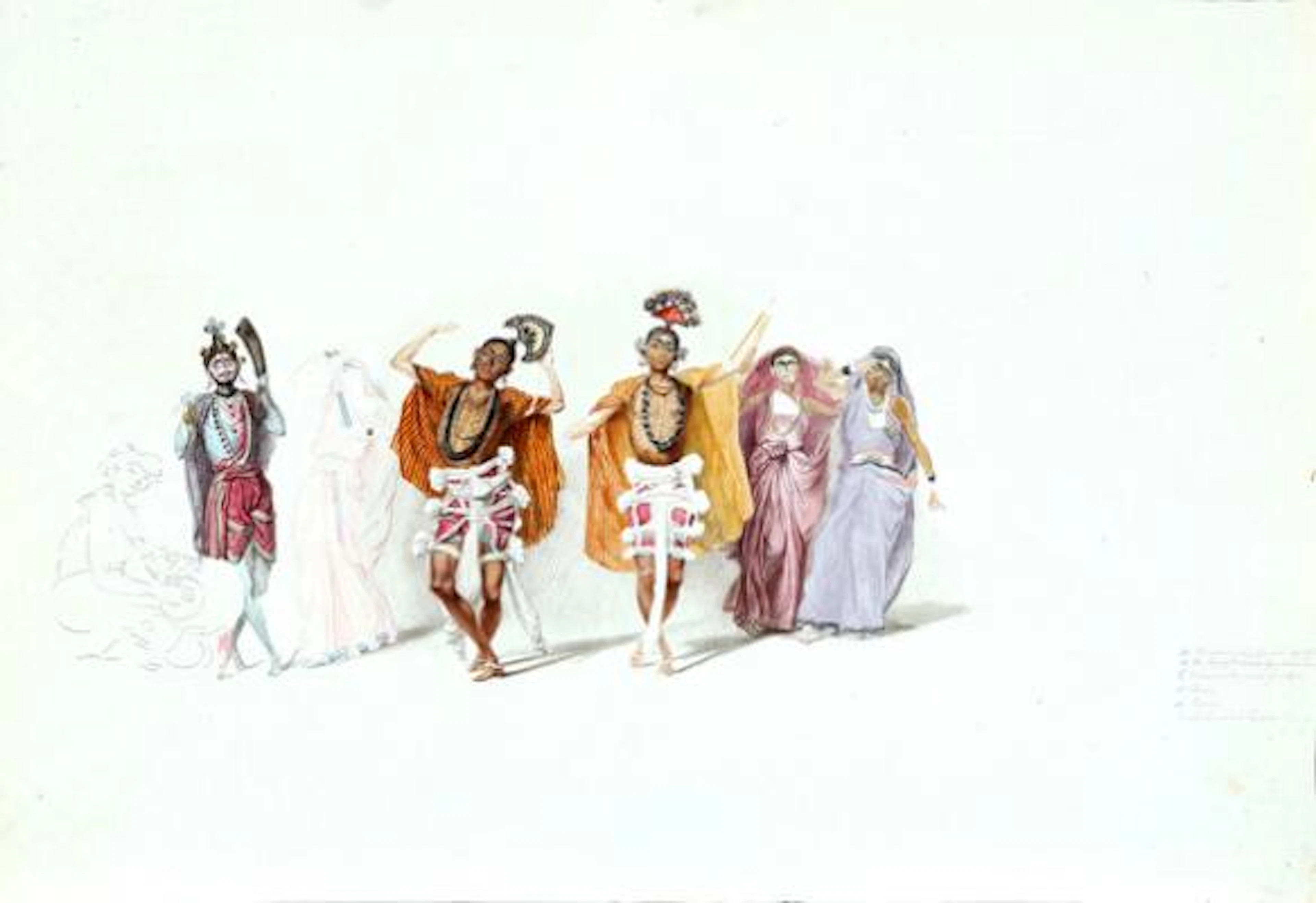 Indian artist c. 1820: Brahmin dancers accompanied by a singer and