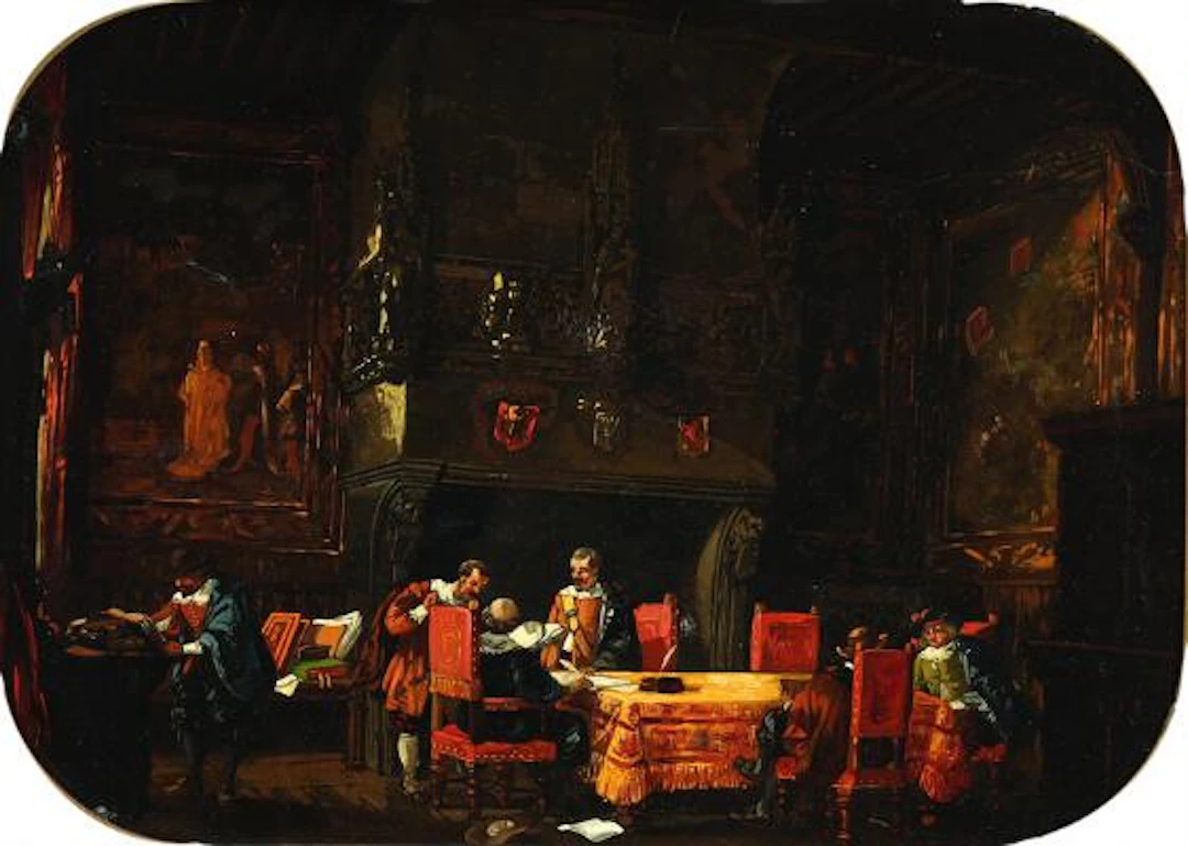Painter unknown, 19th century.: "Council Chamber". Unsigned. Oil on